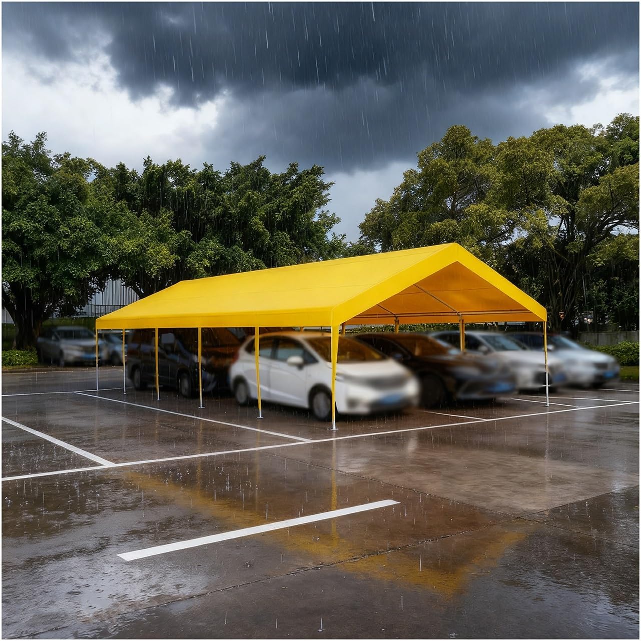 Large Heavy Duty Metal Carports with Accessories All-Weather Outdoor Carport Canopy for Truck Car Tractor SUV(Yellow)