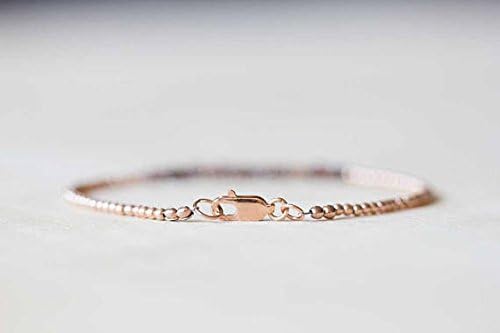 JEWELZ rough diamond bracelet with rose gold filledfilled fill or sterling silver, delicate red brown diamond beaded bracelet 2.5mm 7 inches
