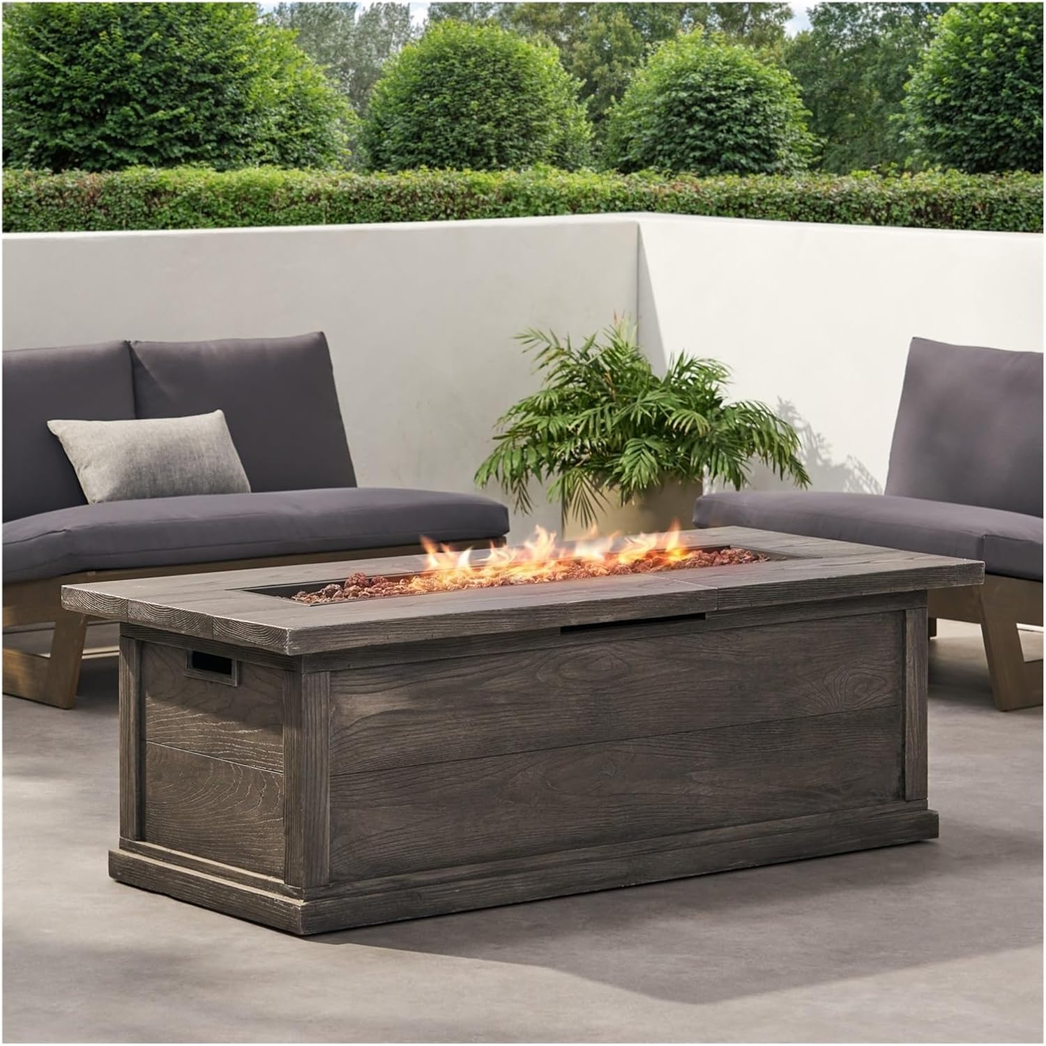 56-Inch Rectangular Propane Fire Pit Table, 50,000 BTU, MgO Concrete with Wood Grain Finish, Outdoor Patio Heater for Backyard, Garden, and Deck, No Assembly Required, Propane fire Pit, Outdoor