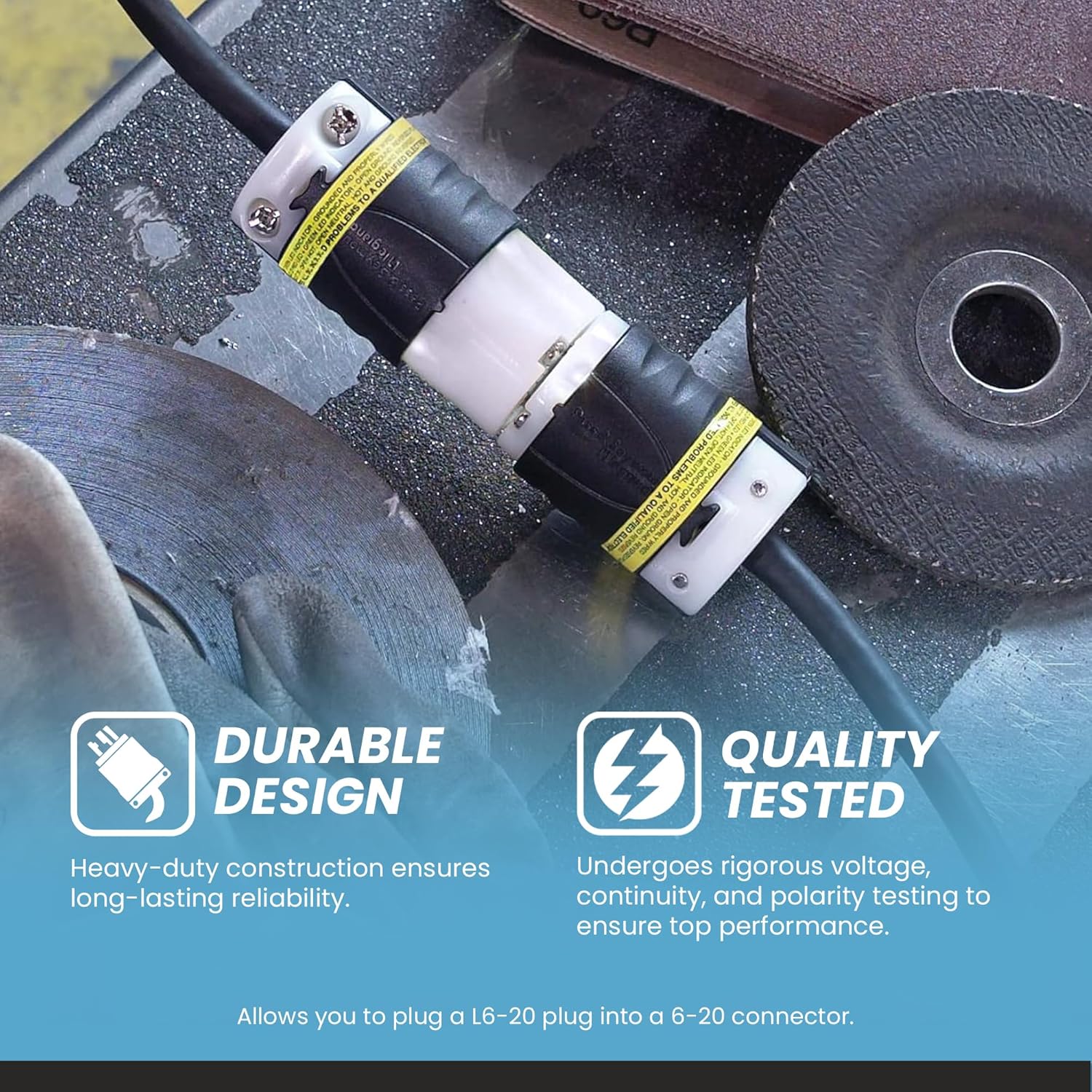 IronBox Electric 6-20P to L6-20R Plug Adapter Power Cord - 20A, 250V, 12/3 SJOOW- UL Listed Power Cord Extension Cable - Heavy Duty Plug and Connector for Generator, Data Centers & More (40ft, Build)