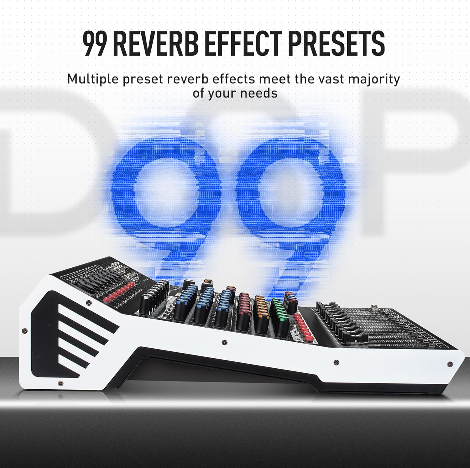 8-Channel Professional Audio Mixer Sound Board Console 99 Bit DSP Digital Processor w/USB Bluetooth MP3 for PC Recording Input, XLR Microphone Jack, 48V Power, DJ Mixer