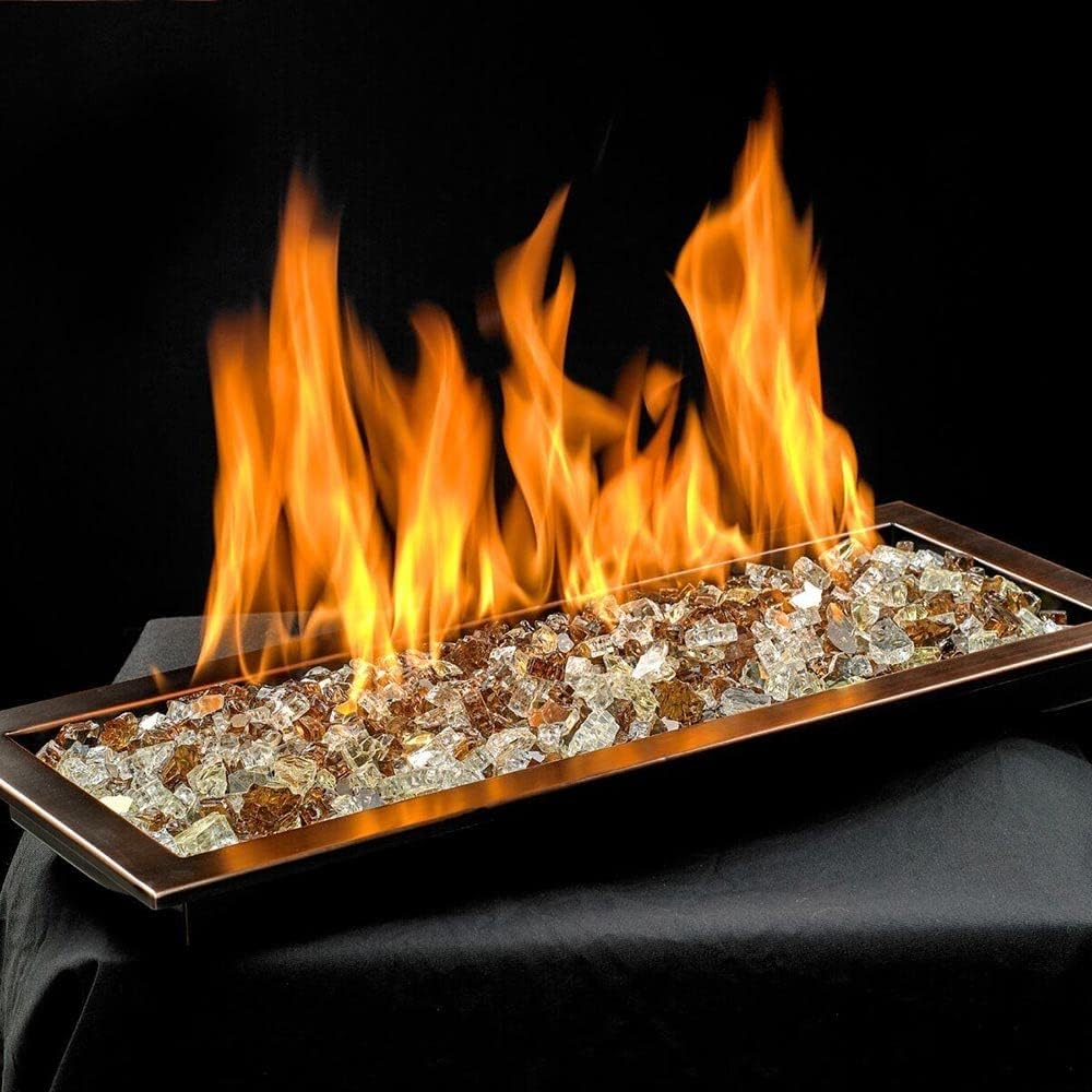 American Fire Glass Match Light Fire Pit Kit with Oil Rubbed Bronze Rectangular Bowl Pan (OB-AFPPMKIT-N-18), 18x6 Inch, Natural Gas (NG)