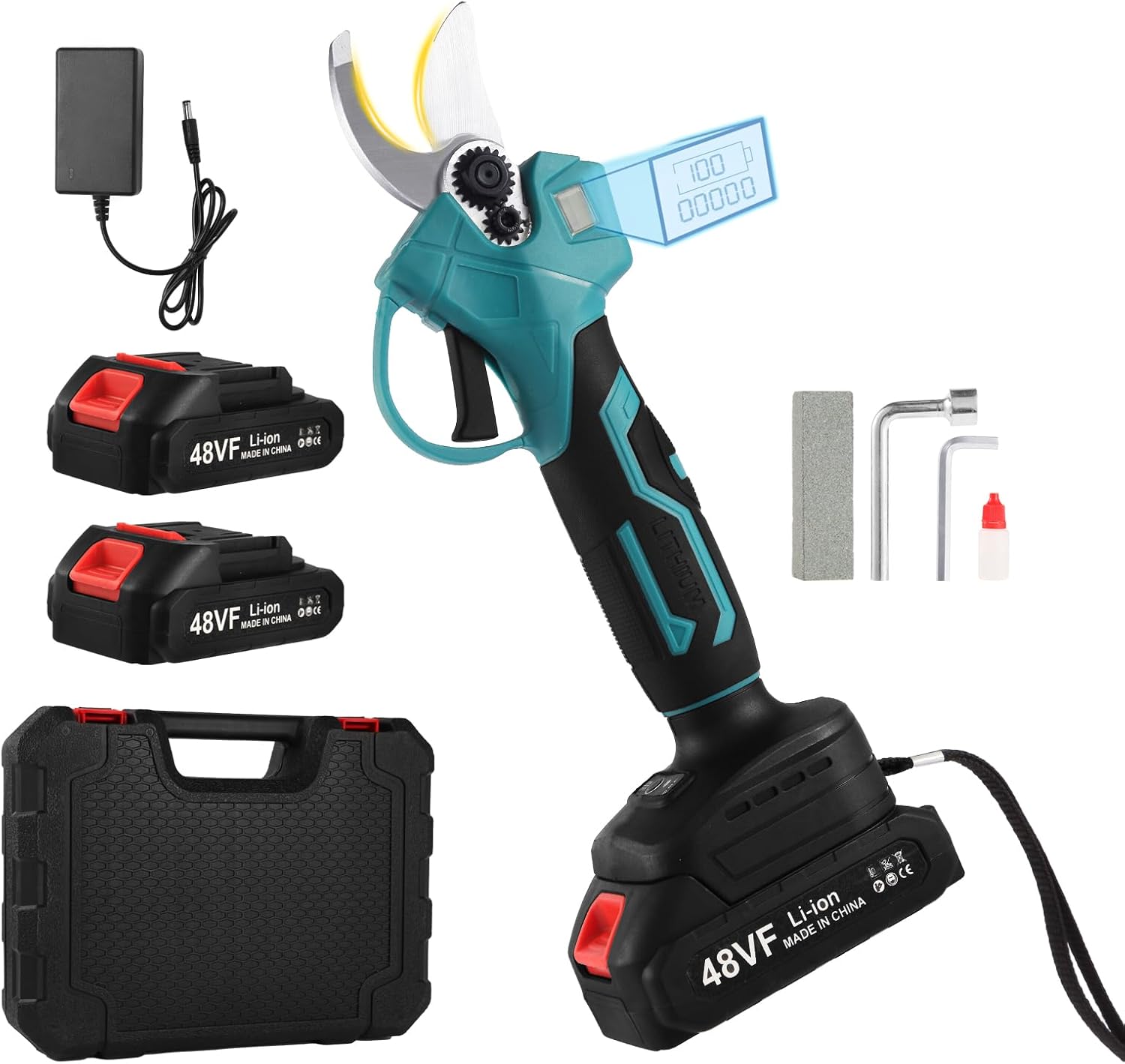 Battery Pruning Shears, Cordless Electric Pruning Shears with LCD Display, SK5 High Carbon Steel Blades and Safe Start Setting, Cordless Electric Pruning Shears for Tree Pruning