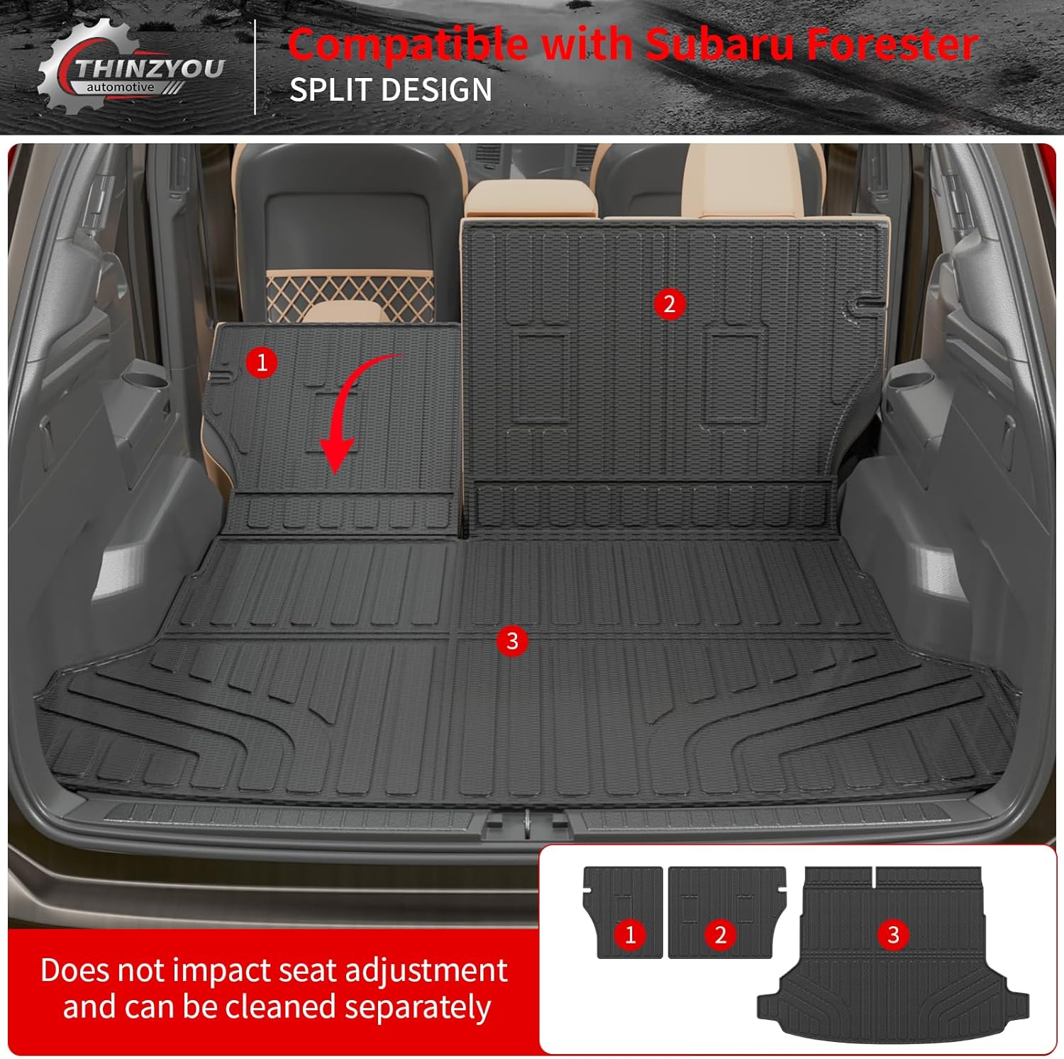 Cargo Mat Compatible with 2025 2026 Subaru Forester NO Hybrid Trunk Mat Cargo Liner Trunk Liner TPE All Weather Back Seat Cover Protector Forester Accessories (Trunk Mat+Backrest Mats)