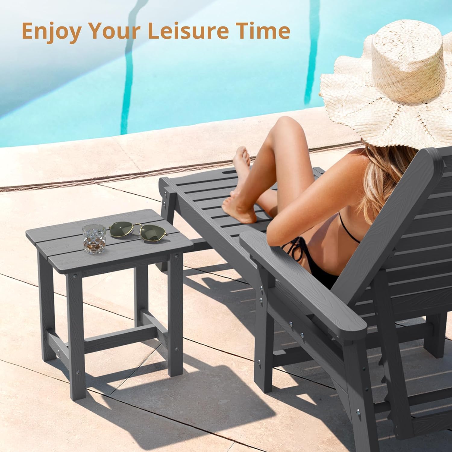 LUE BONA Outdoor Side Table Set of 2, HDPS Small Outdoor Table, Adirondack Side Table, Outside End Table for Patio, Deck, Pool, Weather Resistant/Easy Maintenance/Indoor or Outdoor Use, Dark Gray