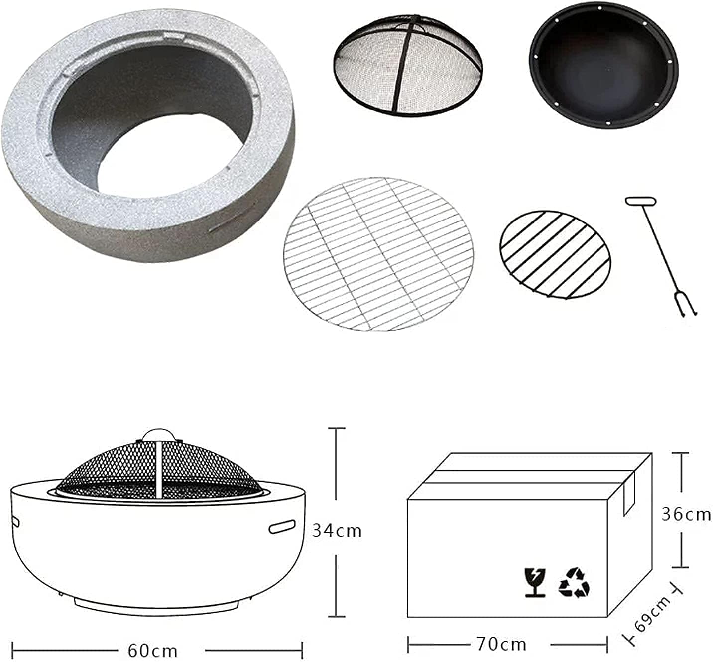 Outdoor Party Fire Pit Barbecue Grill,3 in 2 Outdoor Party BBQ Fire Pit with BBQ Grill Shelf, Multifunctional Outdoor Party BBQ Fire Pit for Heating BBQ Fire