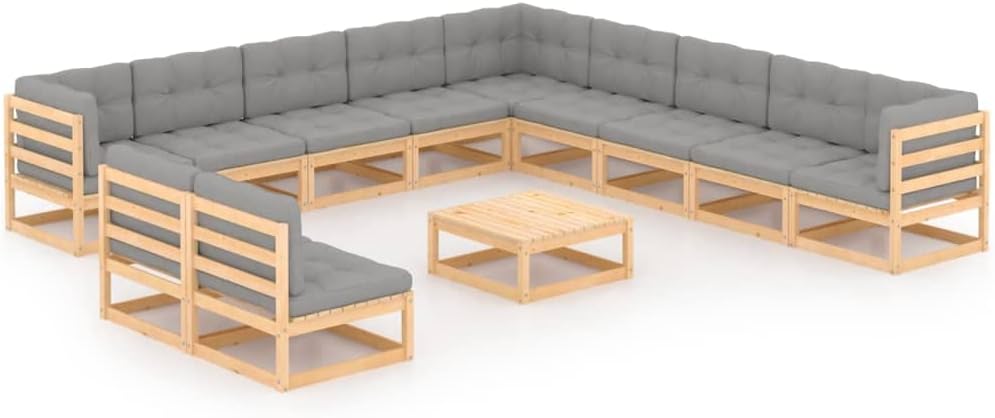 Furniture Sets 12 Piece Patio Lounge Set with Cushions Solid Pinewood,Rustic Pinewood Patio Lounge Set: for Relaxation and Comfort Garden Conversation Sets