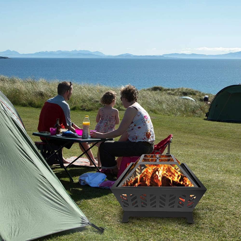 Outdoor Fire Pits,with Fireplace Poker 26 inch Fire Bowl,Portable Wood Burning Fire Pit