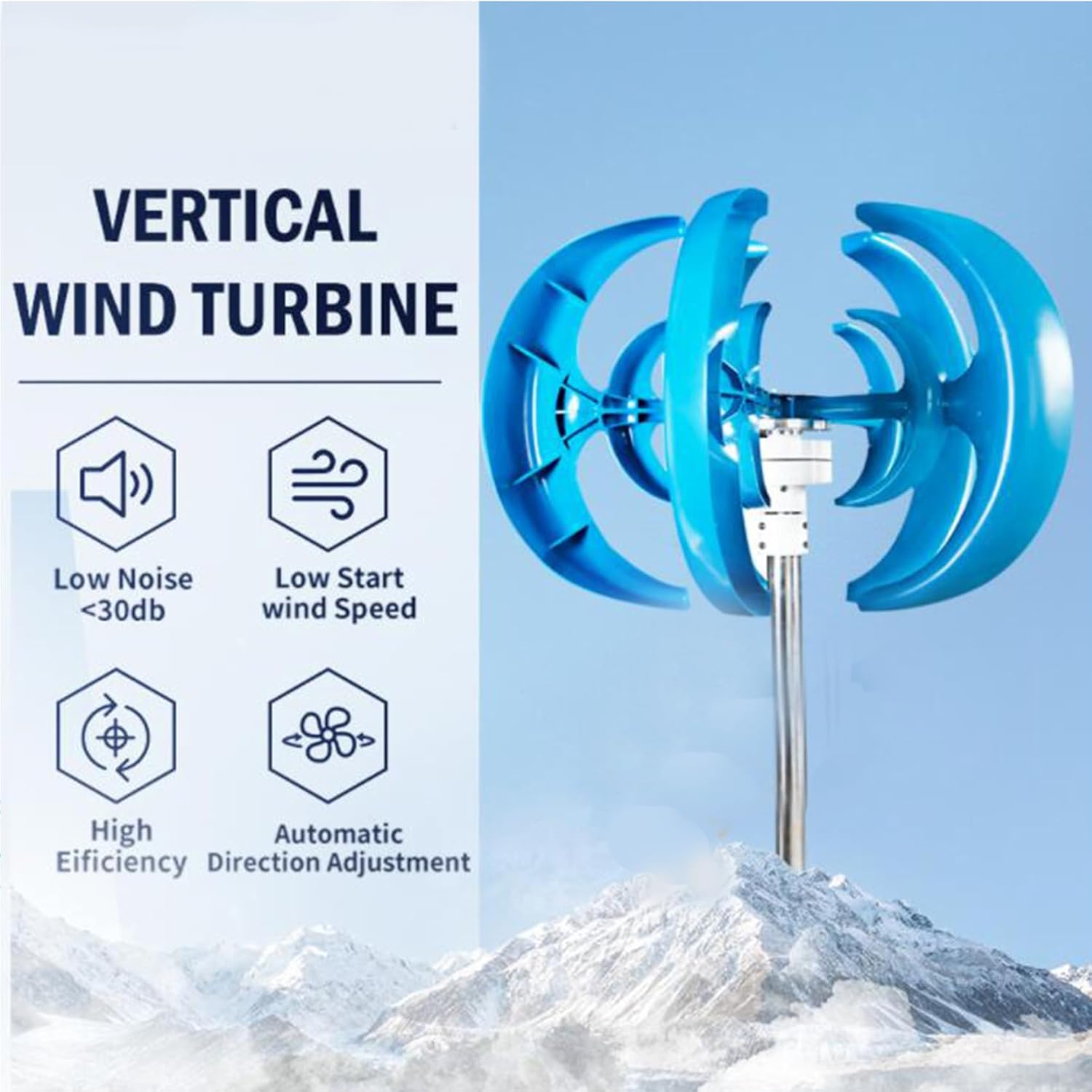 220V,BAOJUHUIKANG 5 Blades Wind Turbine Kit 6000W-9000W Vertical Axis Wind Turbine Generator 12V/24V /48V/220V AC Power, Low Speed Start with Controller