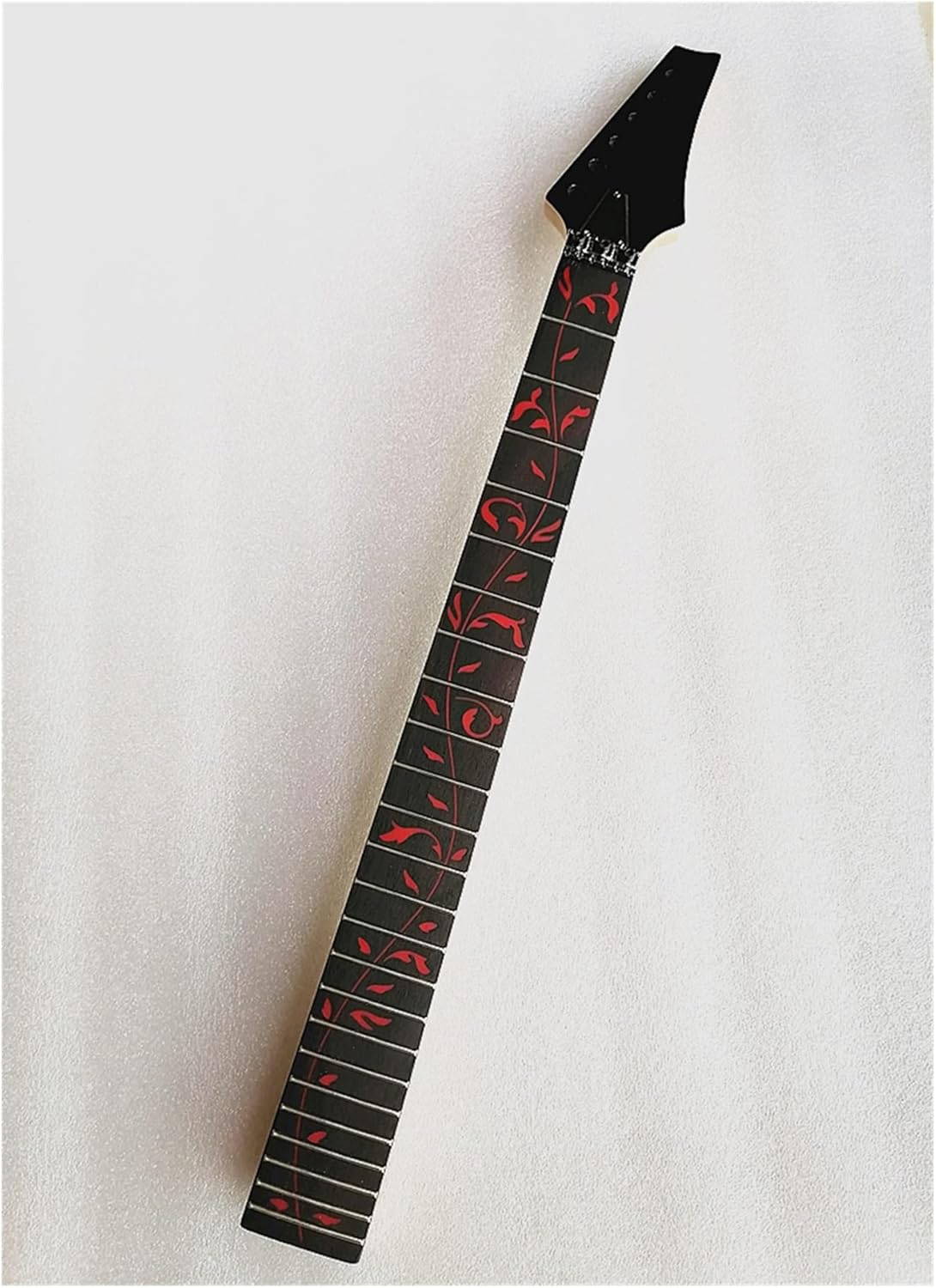 ZUZU 24 Frets Maple Electric Guitar Neck Rosewood Fingerboard Inlay Red Tree of Life Black Headstock Guitar Accessories Parts Unfinished Guitar Neck