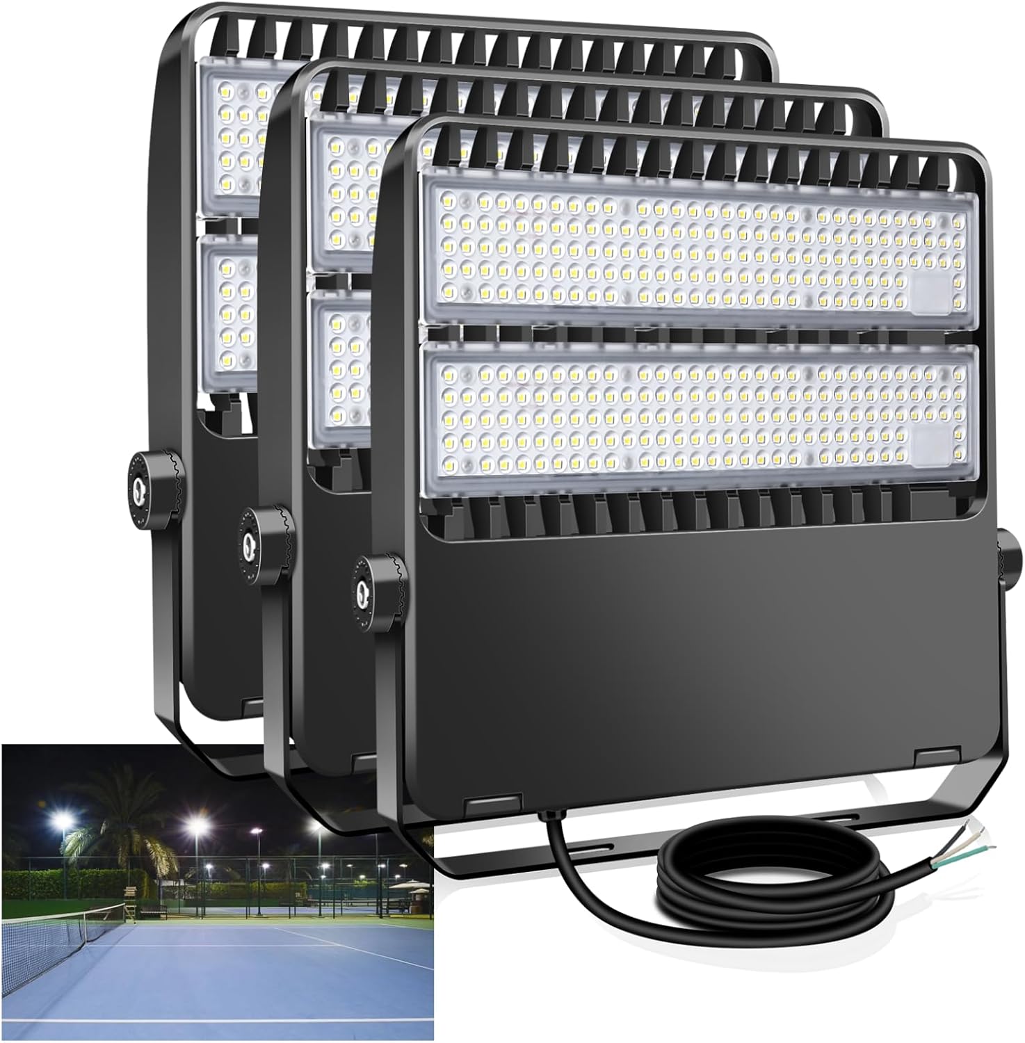 LED 240 Watt Stadium Lights Fixture, Outdoor Super Bright 36000 Lumen Stadium Flood Light, 5000K 120° Wider Lighting Angle Yoke Mount Commercial Arena Lights 110Volt-277Volt (3 Pack)