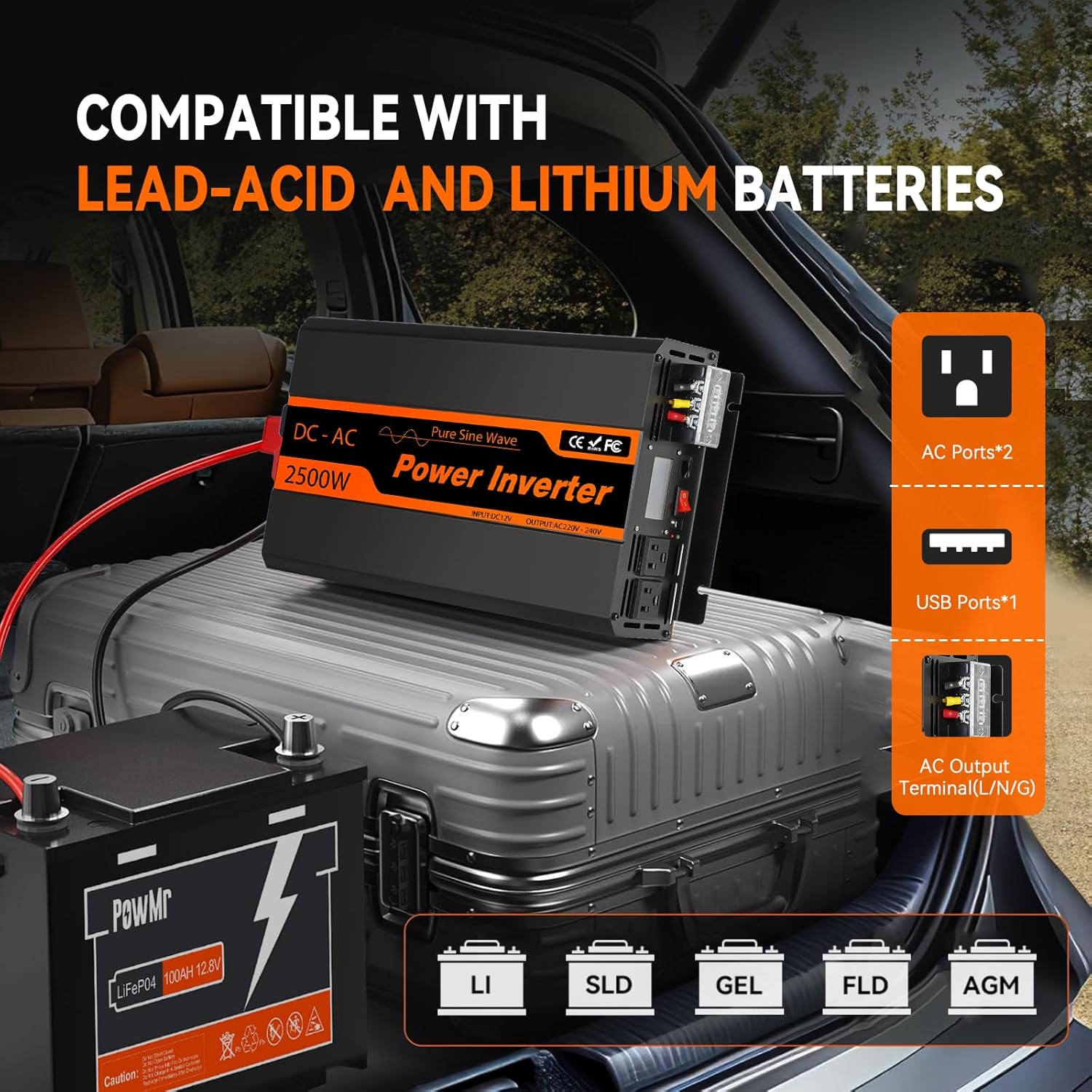 PowMr Pure Sine Wave Inverter 2500W 24V & MPPT 60A Solar Charge Controller