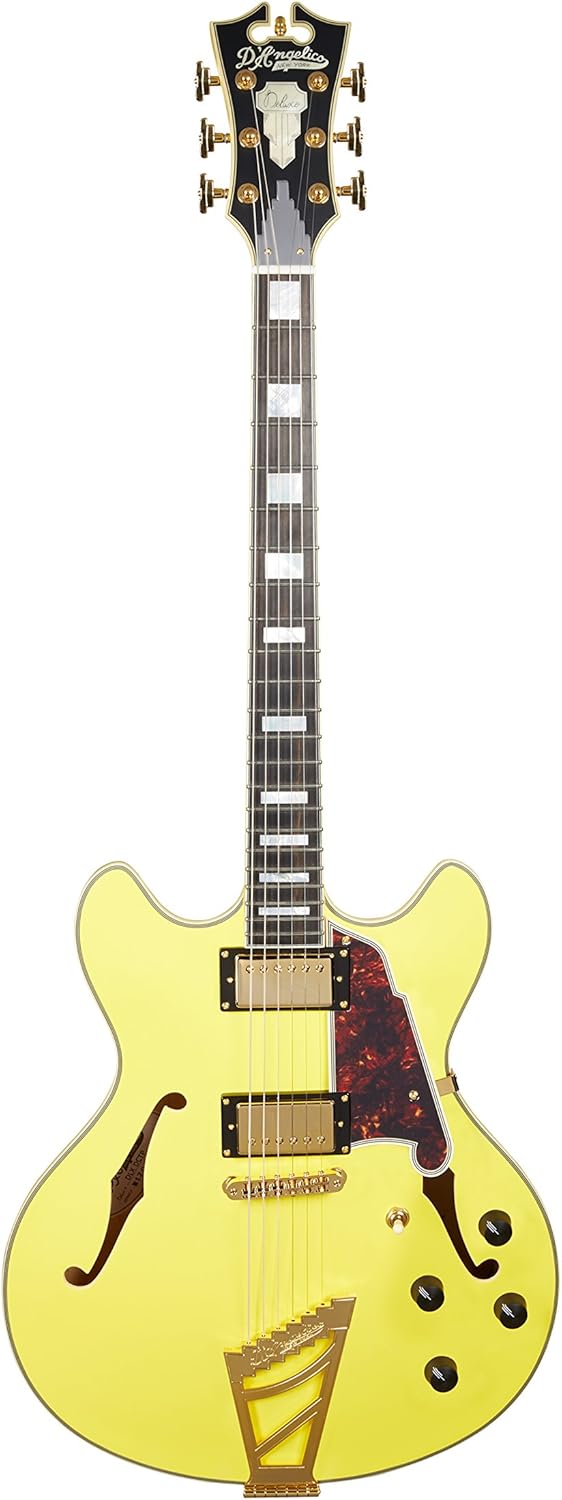 D'Angelico Deluxe DC Semi-Hollow Electric Guitar w/ Stairstep Tailpiece - Matte Electric Yellow
