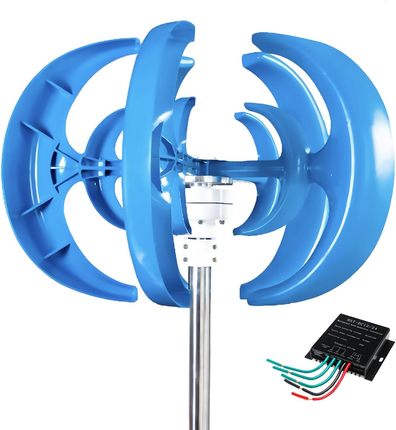 24V 10000W Vertical Wind Turbine Generator - 5 Blade Lantern Design with Controller for Marine, Boat, Wind Solar Hybrid Streetlight - Eco-Friendly Renewable Energy Solution