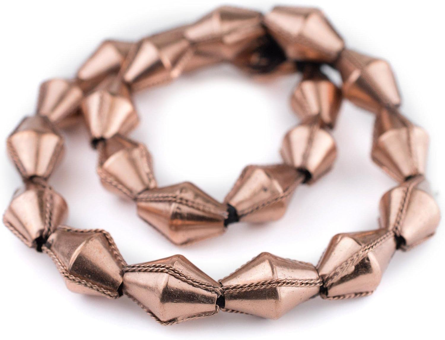 The Bead Chest Jumbo Ethiopian Wired Copper Bicone Beads 28x20mm African Large Hole 24 Inch Strand Handmade
