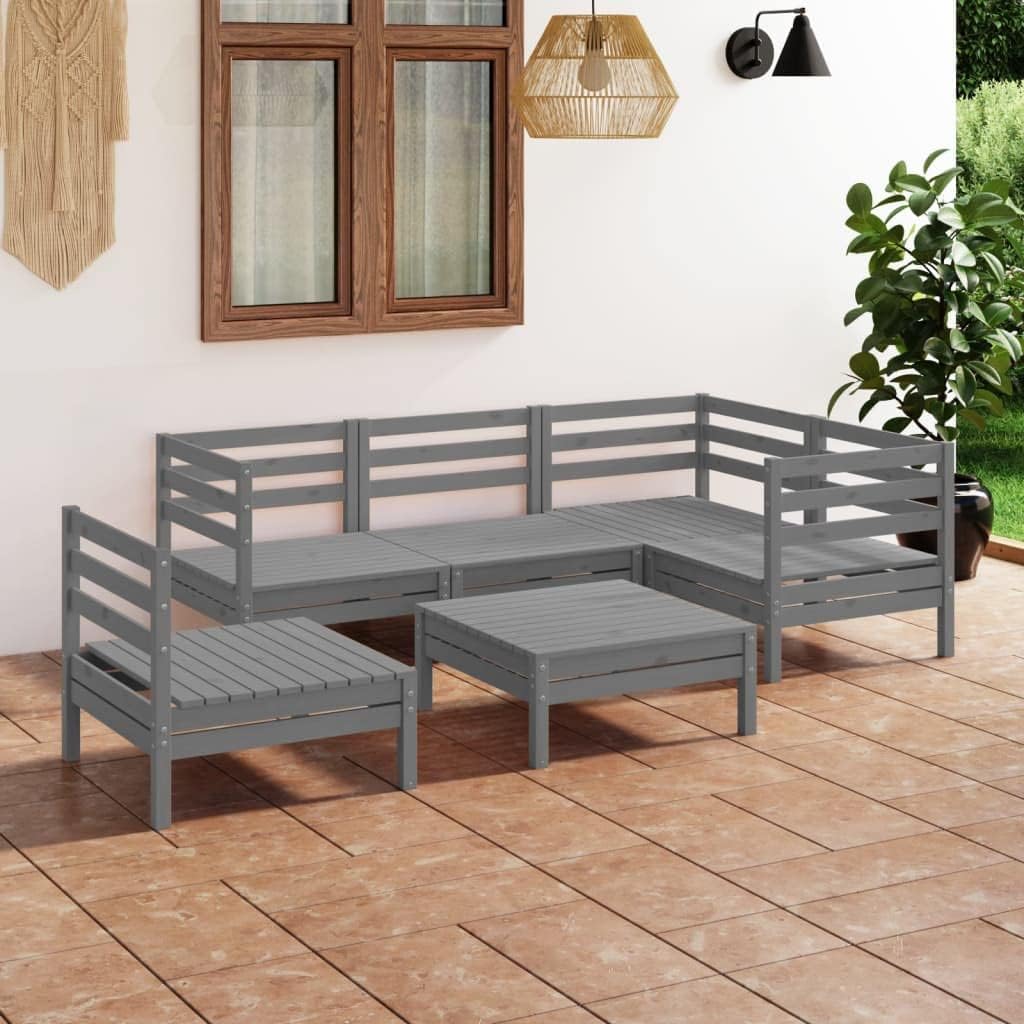 Patio Set 6 Piece Patio Lounge Set Solid Pinewood Gray