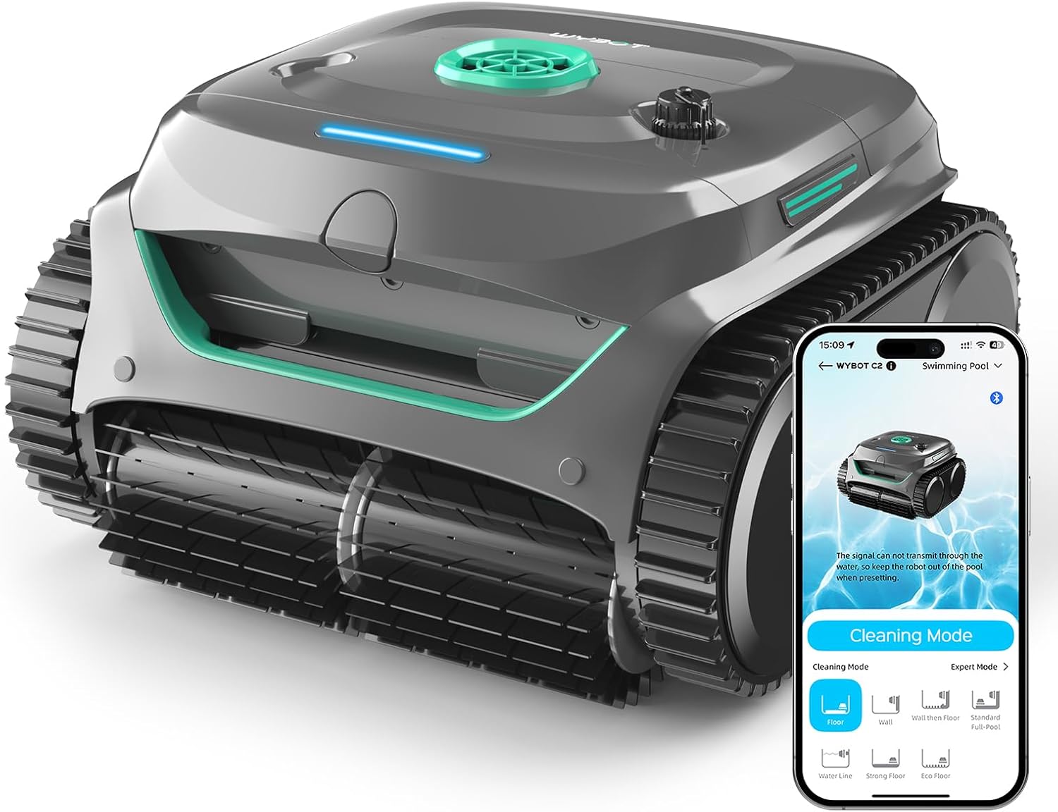 (2025 New) WYBOT C2 Cordless Robotic Pool Cleaner, Wall & Waterline Cleaning, Automatic Pool Vacuum for Inground Pools, Dual Filtration, Max 180mins Runtime, App Control(Bluetooth Connect)