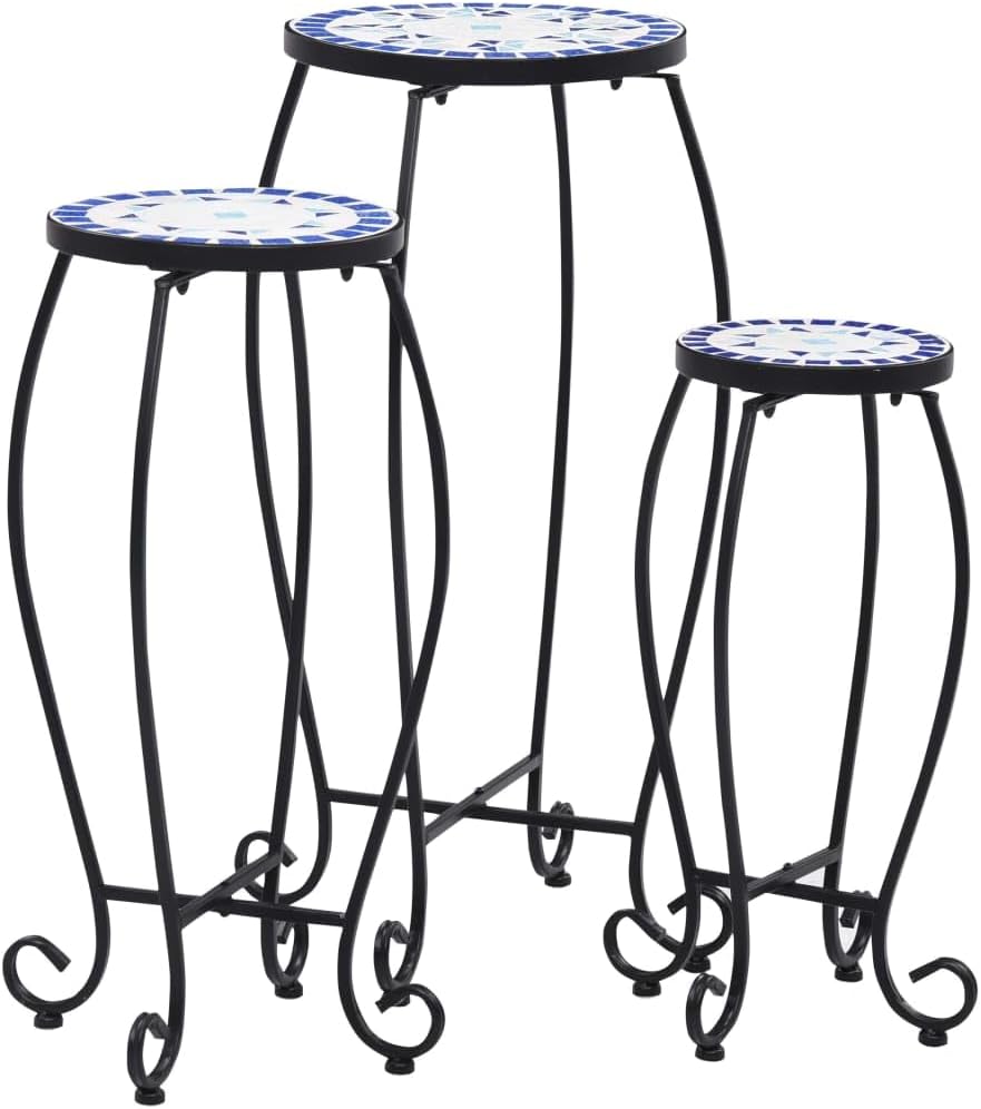 Mosaic Tables 3 pcs Blue and White Ceramic,Versatile Mosaic Table for Balcony, Garden, and Patio Gardening Accessories