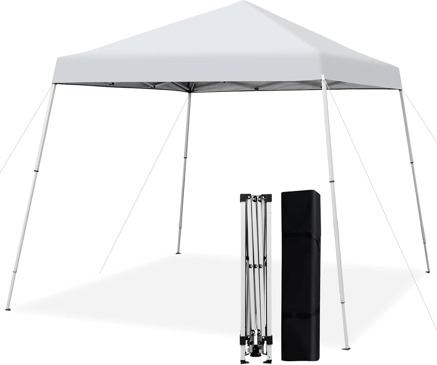TANGZON 3 x 3M Pop Up Gazebo, Height Adjustable Instant Camping Party Tent Canopy with Slanted Legs & Carrying Bag, Outdoor Foldable Sun Shade Event Shelter (White, No Mesh Sidewalls & Sand Bags)