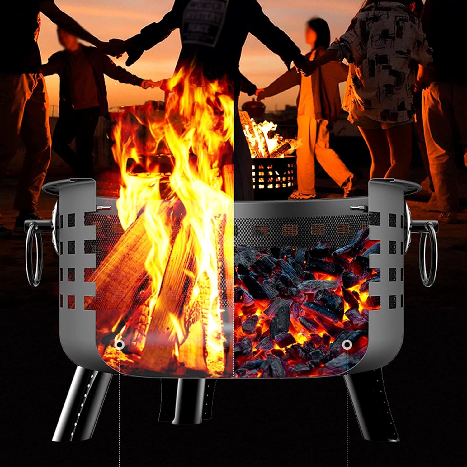 Backyard Patio Garden Fireplace Wood Burning Fire Pit Outdoor Heaters 2 in 1 Fireplace for Bonfire Barbecue in The Wild with Grill Grate for Heating BBQ Fire Bowls