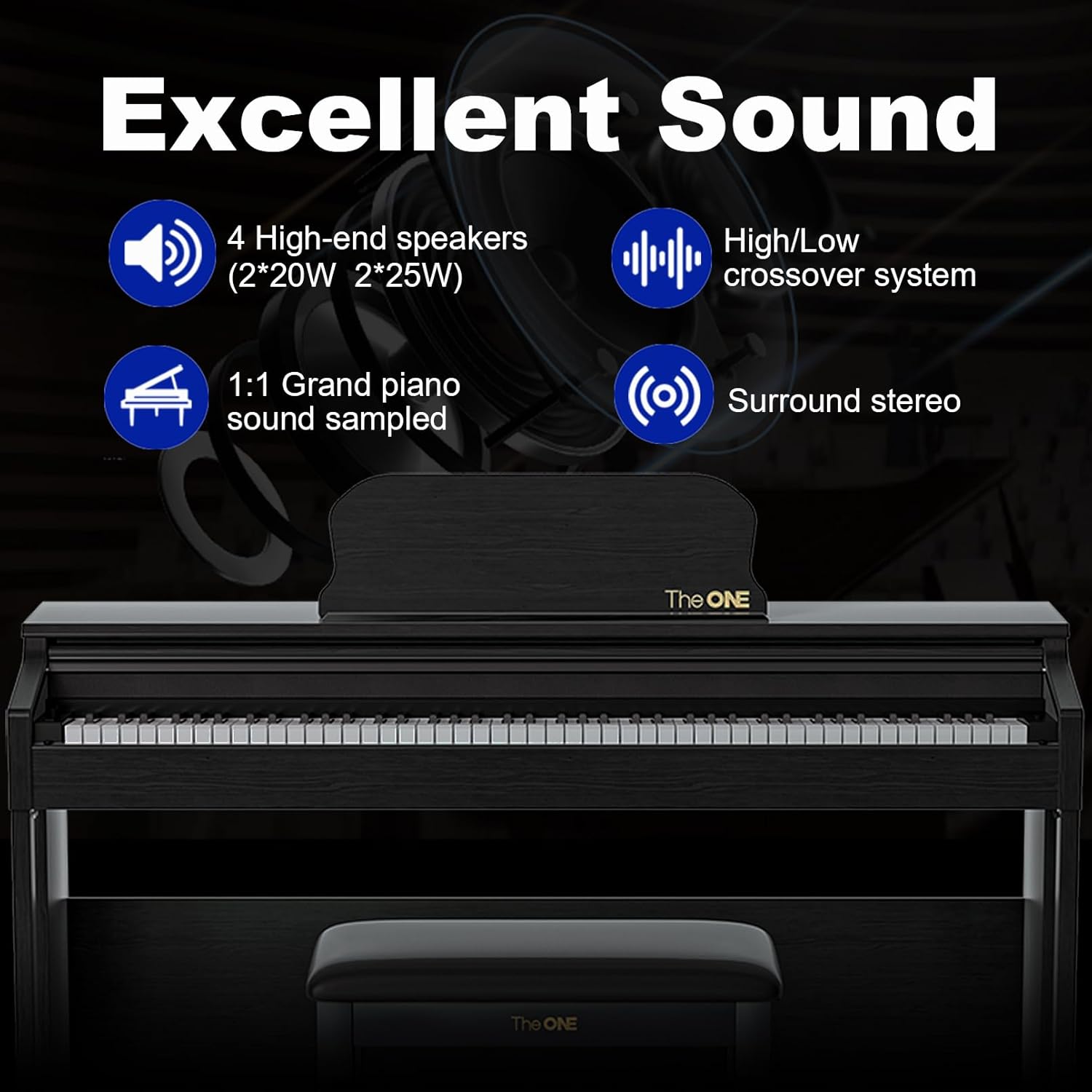 The ONE Digital Piano and Bench, Smart Teaching Piano Keyboard with 88 Hammer Action Keys for Beginner/Adult