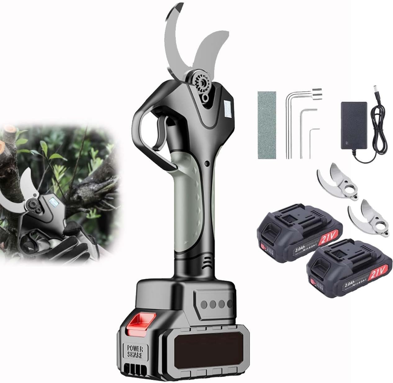 Garden and Vineyard Cordless Pruning Shears with SK5 Steel Blade – Professional Electric Tree Cutter for Fast and Accurate Cuts – Rugged and Efficient Build(Withoutpole)