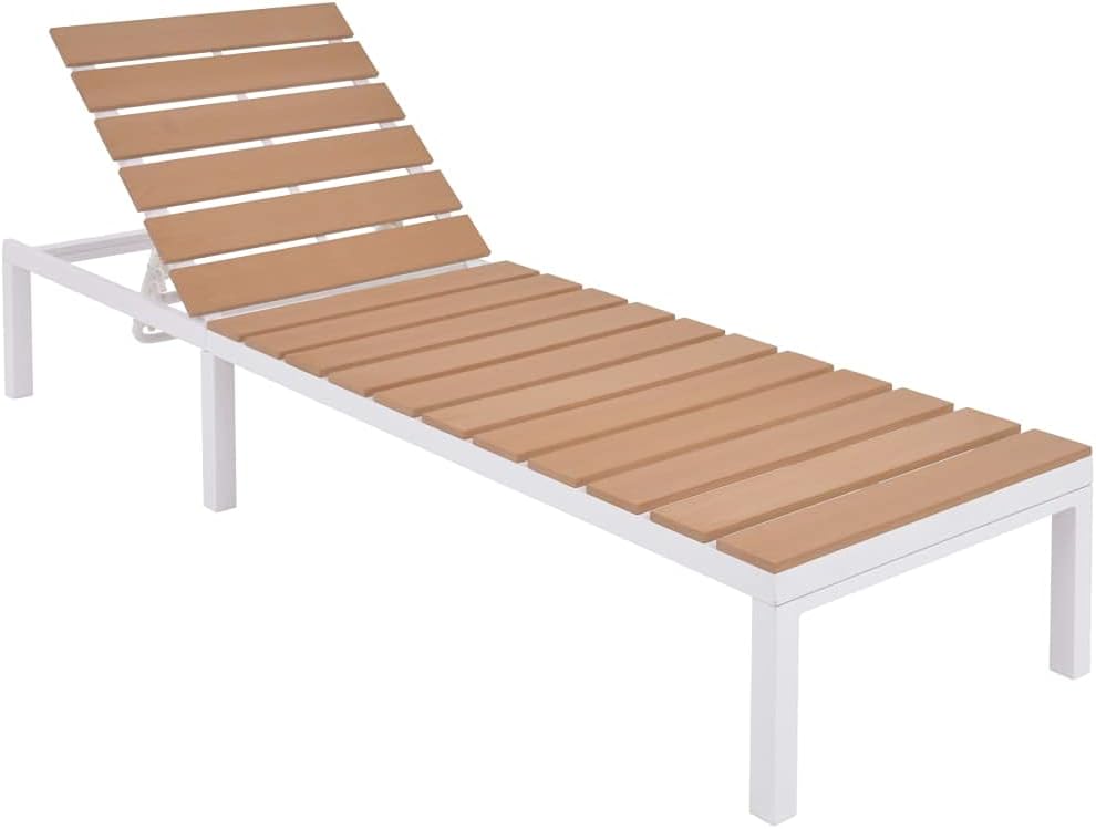 Sun Lounger Aluminum and WPC Brown,Outdoor Sun Lounger Sturdy Aluminum Frame and Adjustable Backrest for Patio and Garden Sun Loungers, Chaise Lounges, Patio Furniture