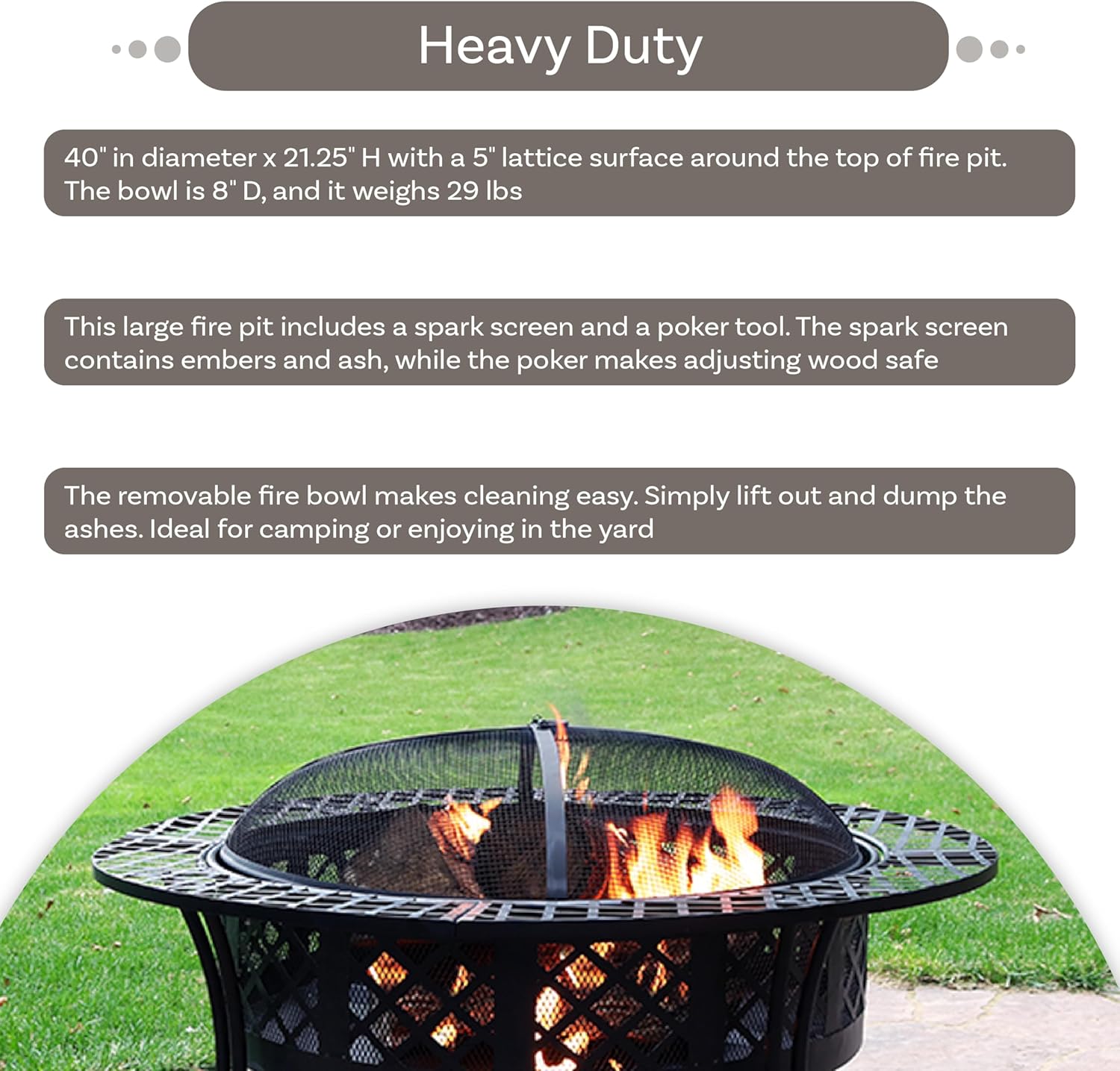 Sunnydaze 40-Inch Round Steel Fire Pit Table with Durable Spark Screen and Poker - Portable Design - Black - Diamond Weave