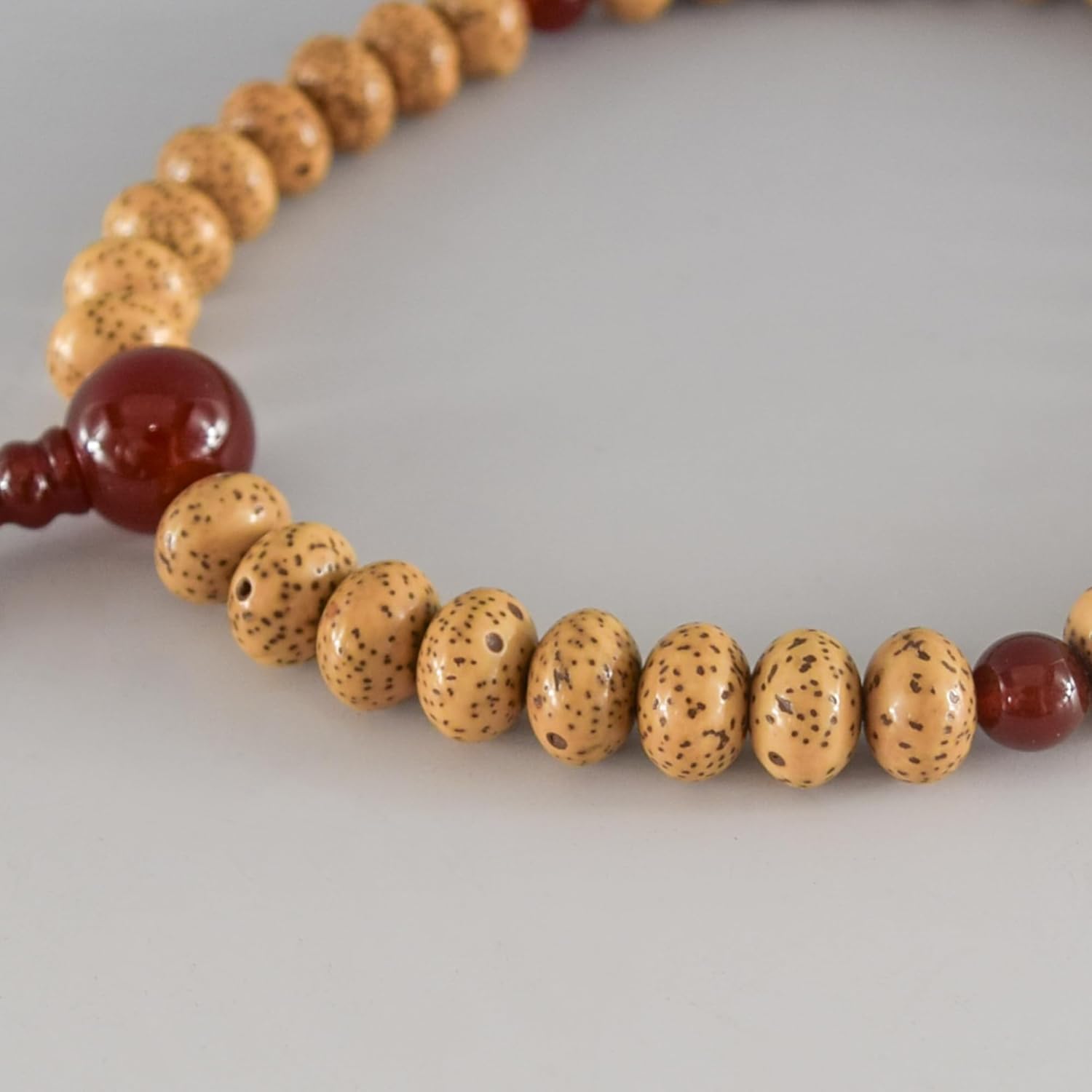 京都あさひ屋 Bodhi Tree Wood Lense Beads & Red Agate Japanese Juzu Buddhist Prayer Beads Handemade in Kyoto JUA18