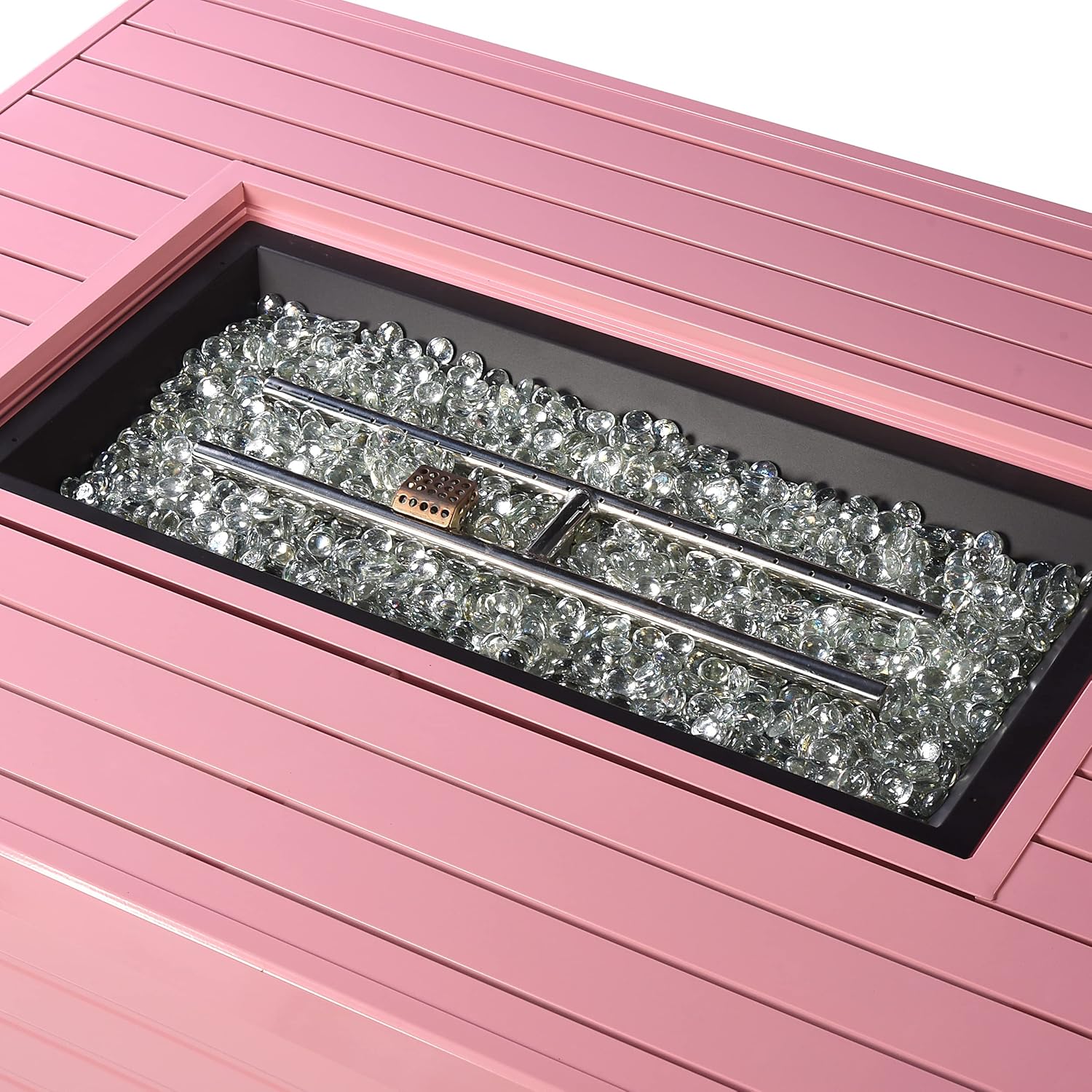 Rectangular 48 in. x 36 in. Aluminum Propane Fire Pit Table, Glass Beads, Two Covers, Lid, 57,000 BTUs in Pink Finish