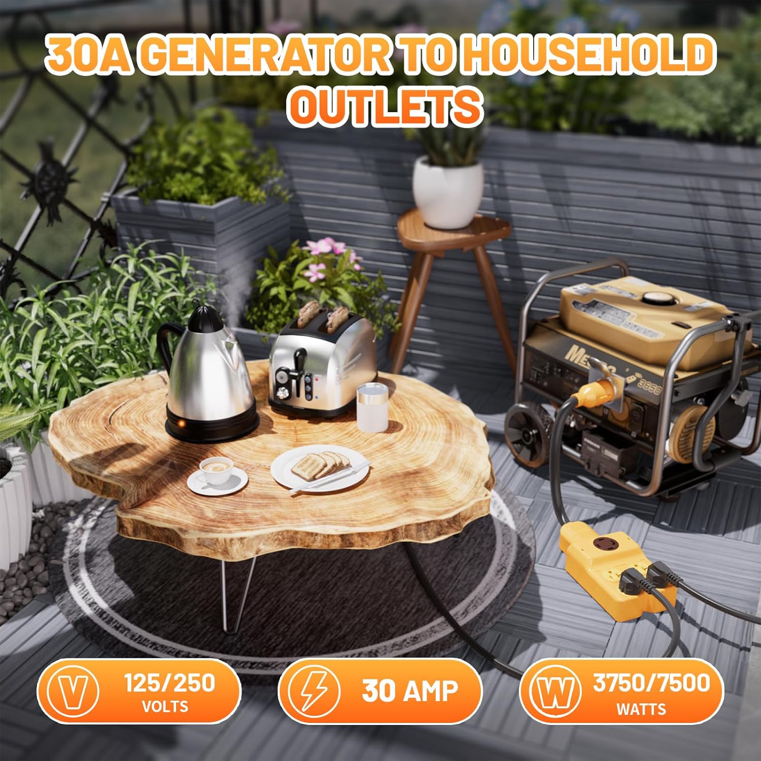 MECMO NEMA L14-30P to Four 5-20R/ 5-15R & L14-30R Generator Adapter Extension Cord with 4 Prong 30 Amp Generator Splitter Y Adapter NEMA L14-30P to 2X L14-30R