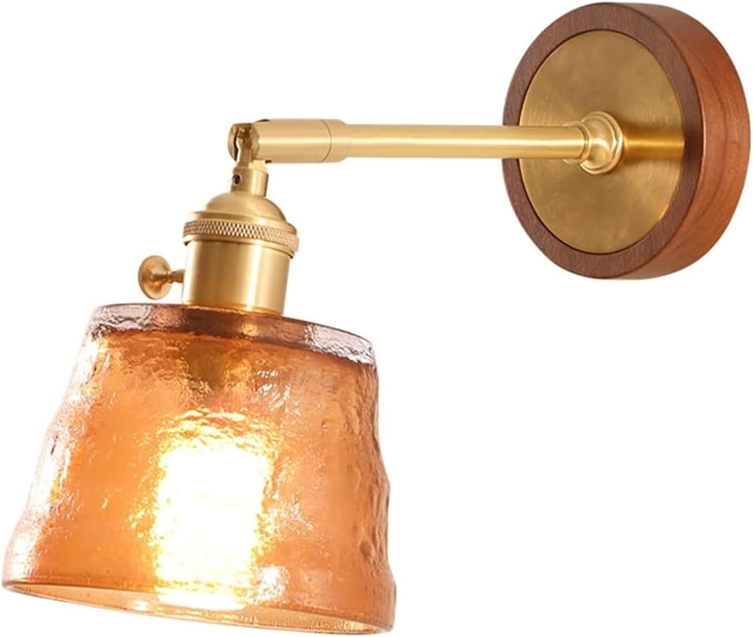 Modern d Wall Sconce Vintage Indoor Brass Bathroom Vanity Light Fixture 1-Light with Waterline Glass Shade Industrial Antiqued d Wall Lamp Fiture for Living Room Bedroom Entry Hallway(Orange)
