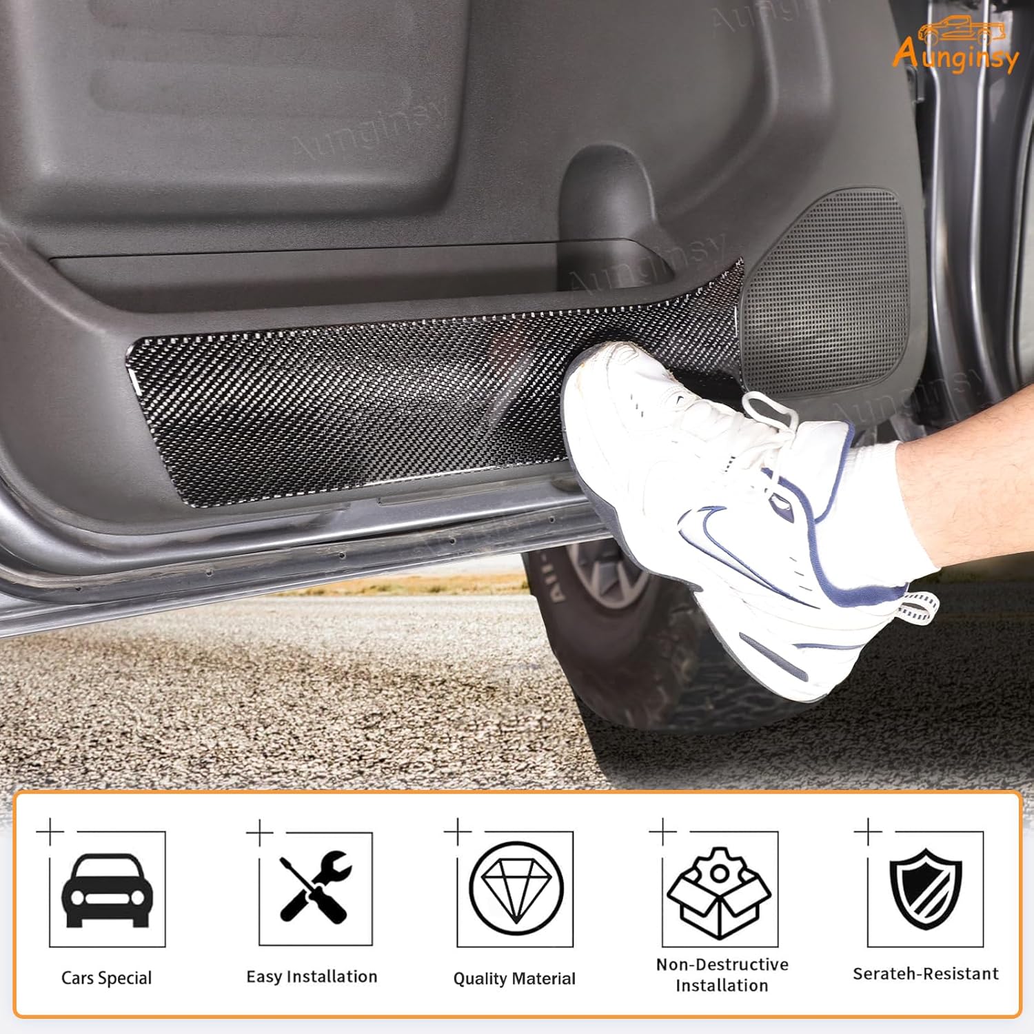 Aunginsy Car Front Door Anti Kick Panel Trim Compatible with Nissan Frontier 2009-2017, Soft Carbon Fiber Inner Front Door Anti Kick Panel Decorative Sticker Protection Cover Interior Accessories