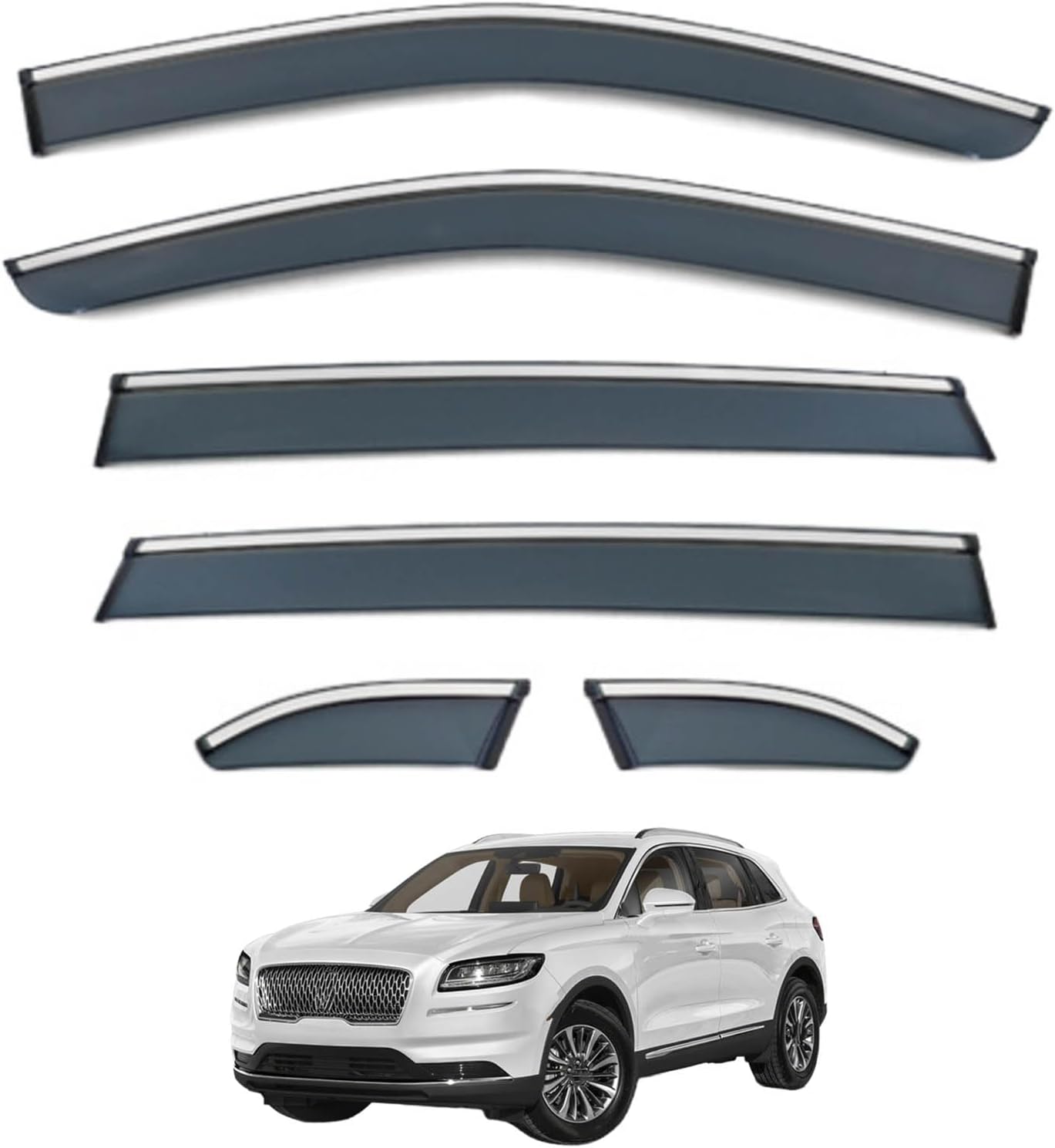 Window Deflectors for Lincoln Nautilus MK1-U540 2019-2022, Sun Rain Guard Window Visors Vent Shades with Bright Stripes Car Accessories,6PCS