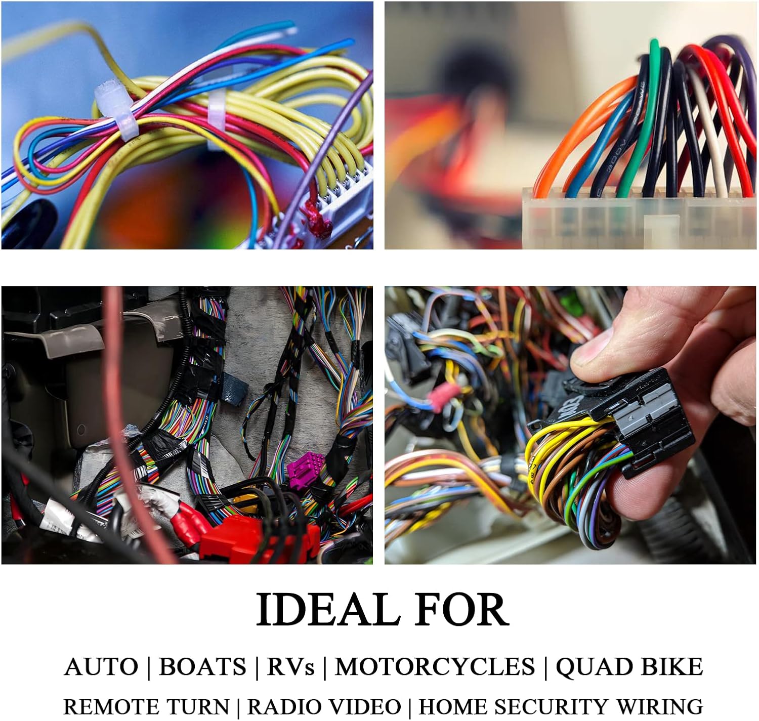 14 Gauge Copper Primary Wire (100FT EA, 4 Rolls, 400 Feet) - Flexible Low Voltage Wiring for 12 Volt Car Audio Amplifier Power Cable, Automotive, Truck, Trailer Harness