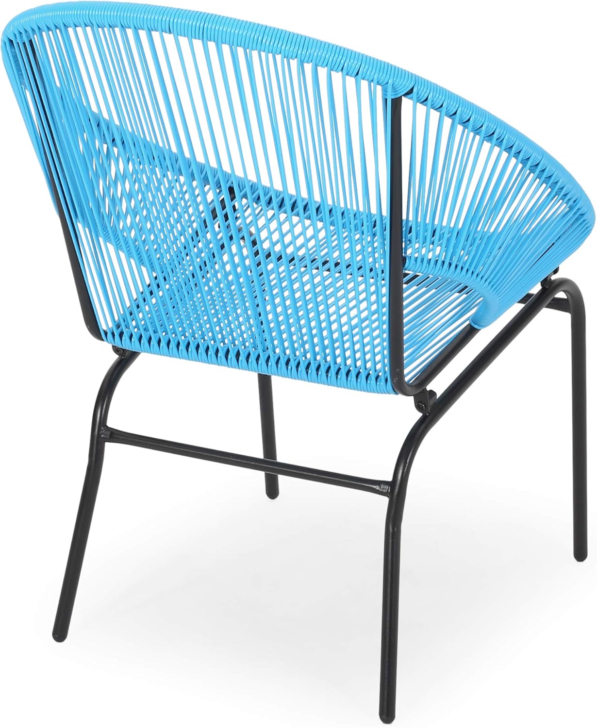 Great Deal Furniture GDFStudio Outdoor Modern 2 Seater Faux Rattan Chat Set, Blue and Black
