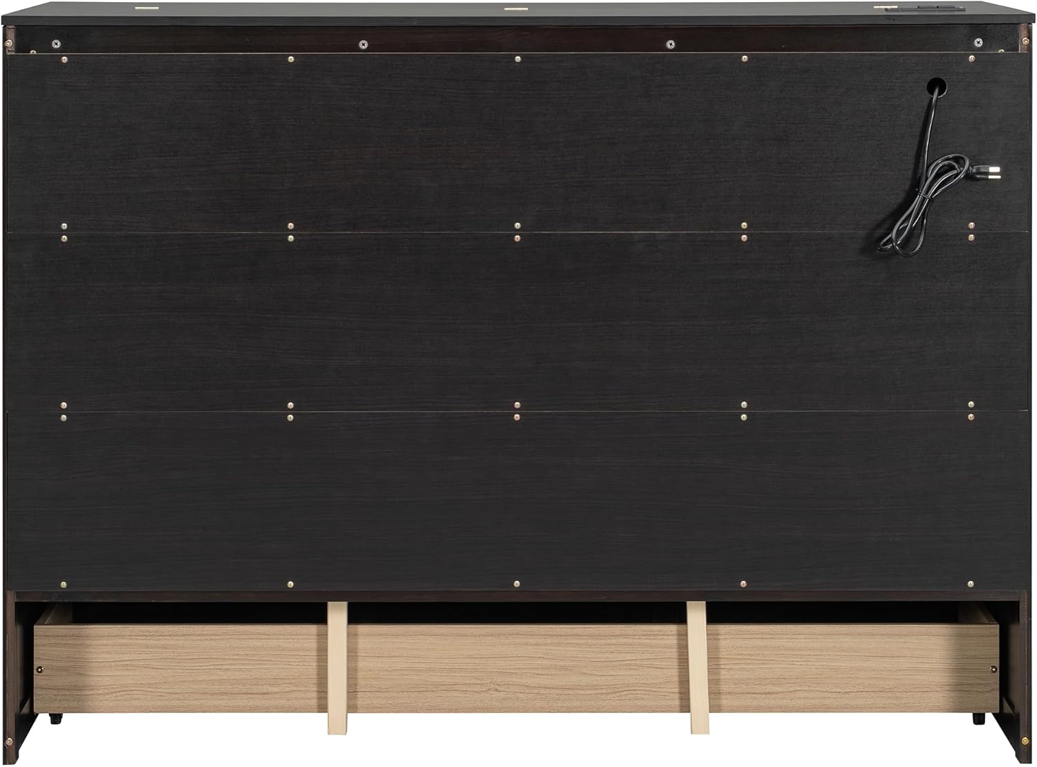 Merax Queen Size Murphy Bed Cabinet with Charging Station and Storage Drawer, Wooden Foldable Platform Bed Frame for Home Office Small Room, Brushed Espresso