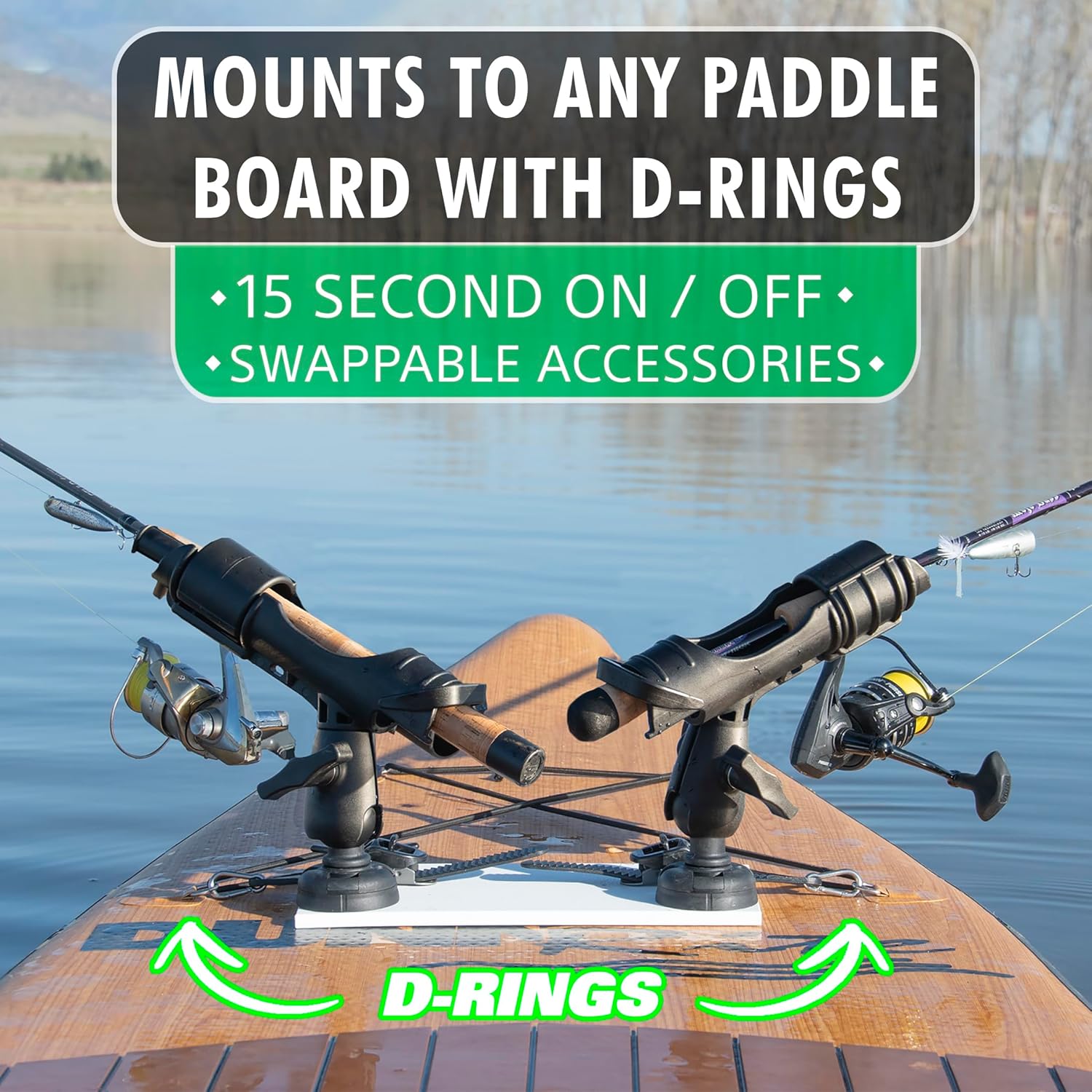 SUP Angler Lite Universal Paddle Board Mount with Paddle Board Fishing Rod Holders, Phone Holders, Cup Holders; Paddle Board Accessories