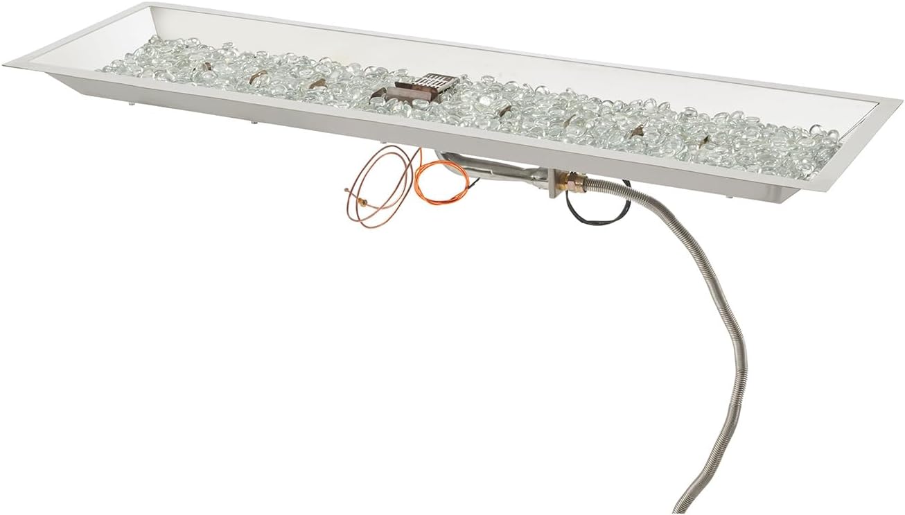 The Outdoor GreatRoom Company Linear Crystal Fire Plus Electronic Ignition Fire Pit Burner Kit (CFP1242DSILP), 12x42-Inches, Propane