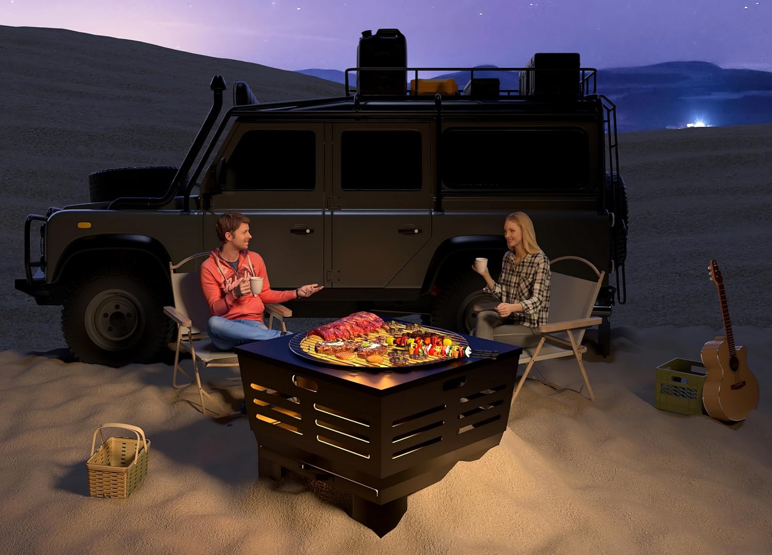 Fire Beauty Fire Pit with Stand,Smokeless Wood Burning Firepit with Ash Pan,Portable Outdoor Firepit with Cooking Grate & Poker For Camping,Backyard|L:23''xW:23''xH:17'',28.6lbs