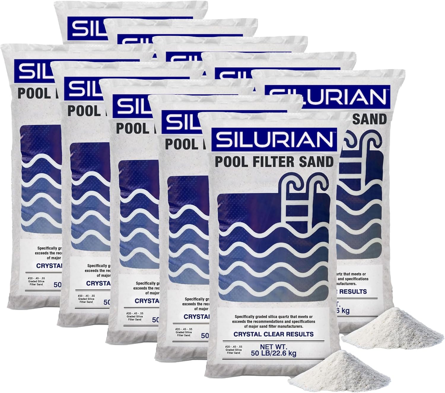 US Silica 10 Pack Silurian 20 Grade Angular Pool Filter Sand, Washed and Screened Angular Particles, Ideal for Pool Filtration and Optimal Water Clarity