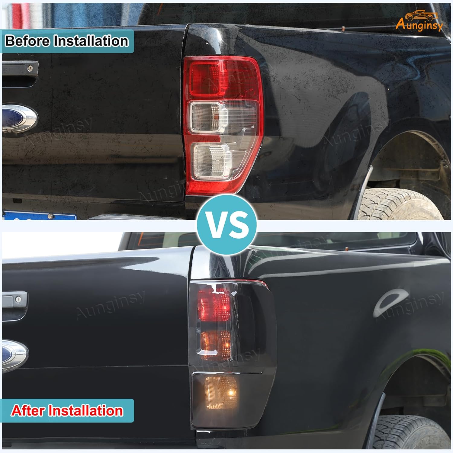 Aunginsy Tail Light Lamp Cover Trim Compatible with Ford Ranger 2015-2022 Rear Taillight Lamp Cover Shell Shade Smoked Black Frame Bezels Cover Rear Headlight Protector Cover ABS Exterior Accessories
