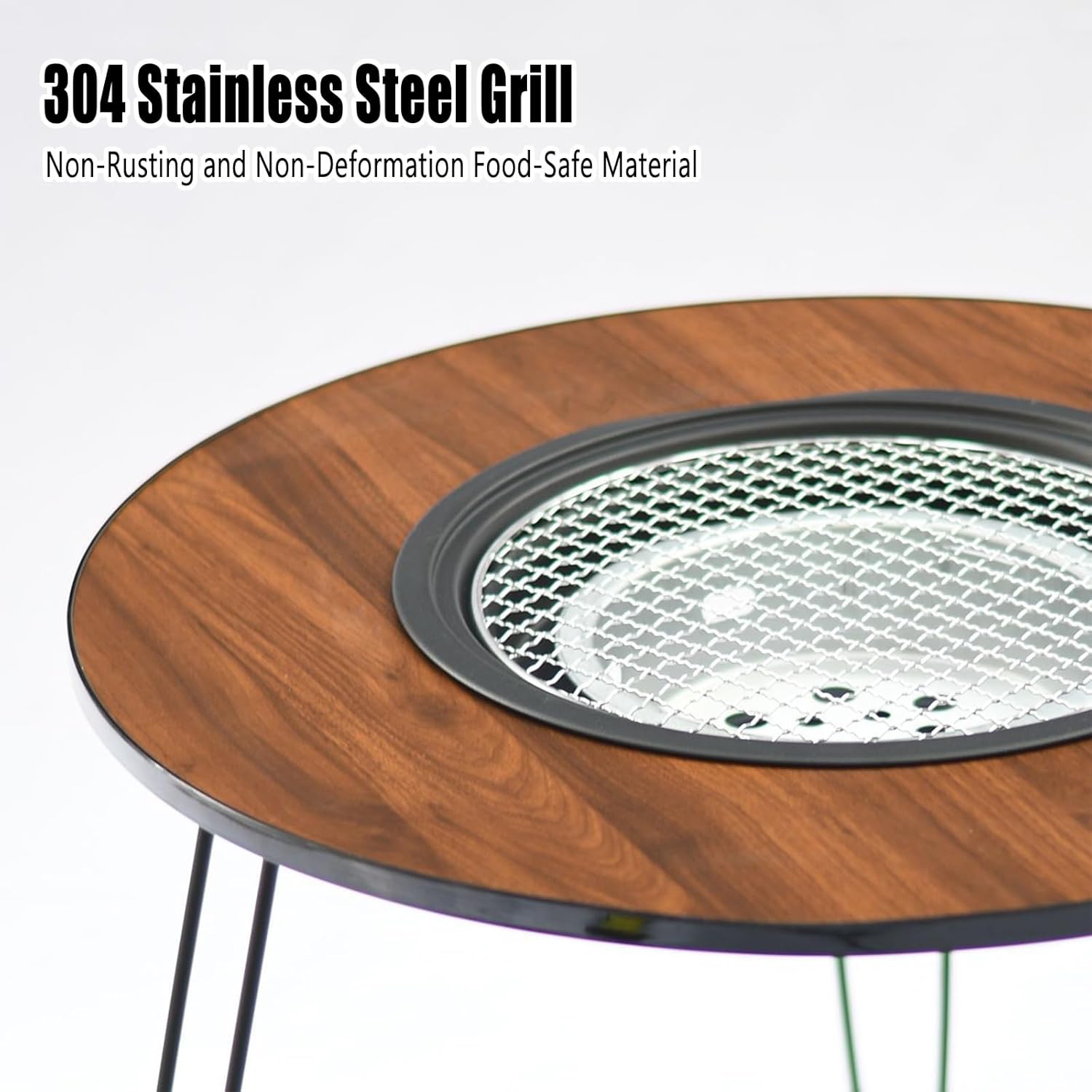 TemkIN Small Outdoor Fire Pit Table, 3 in 1 Lightweight Firepit Stove Table, Charcoal/Wood Burning Fire Pit Dining Table for Bonfire and Picnic, 23.6 * 23.6 Inch, Picture Color