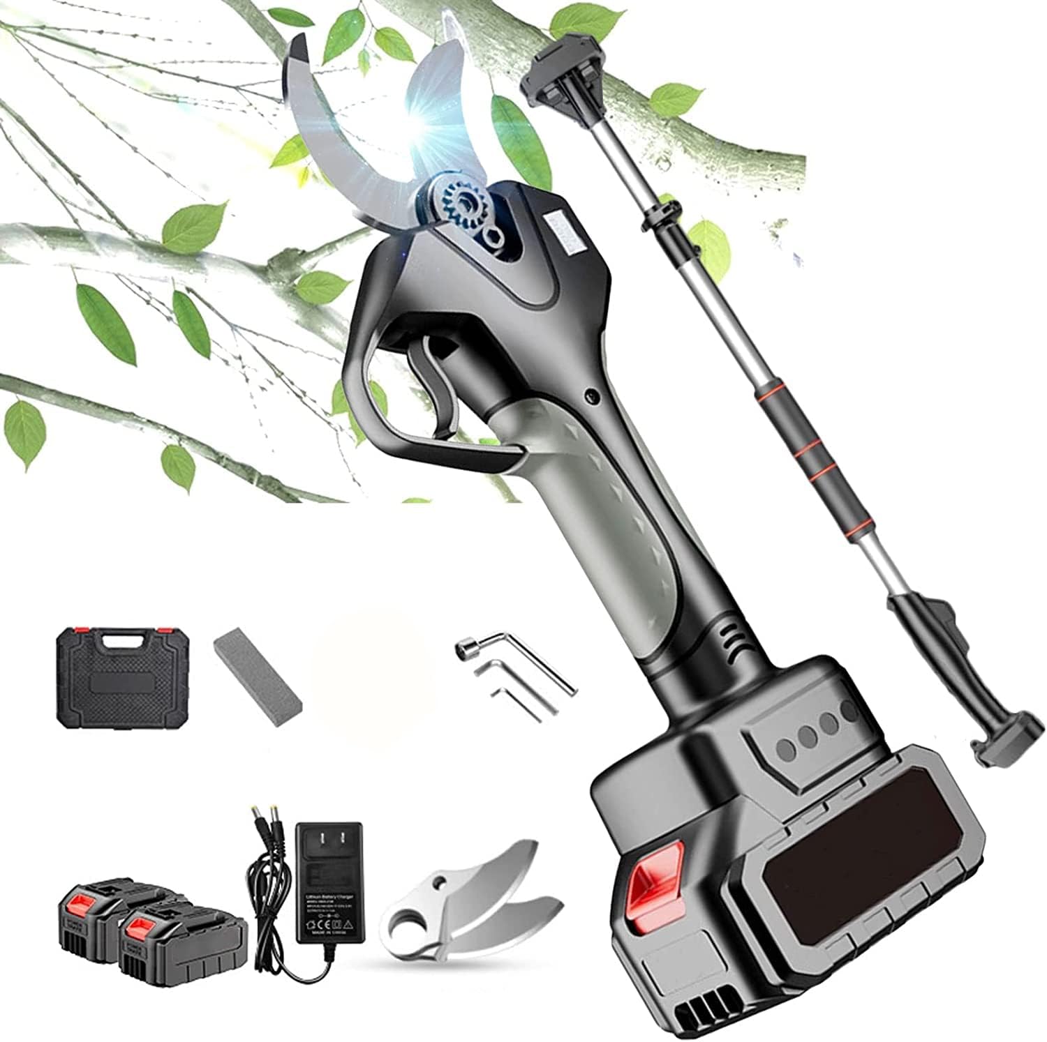 Cordless Electric Pruning Shears 45Mm/1.8Inch Cut Electric Pruner Extendable Tree Pruning Pruner with Extension Pole