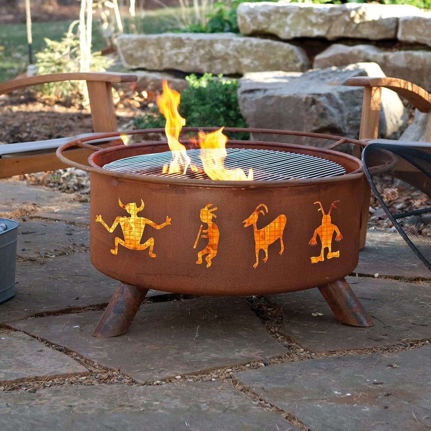 Patina Products F112 Kokopelli Steel Outdoor Fire Pit - 24 x 24 x 11 inch - Natural Rust Patina Finish