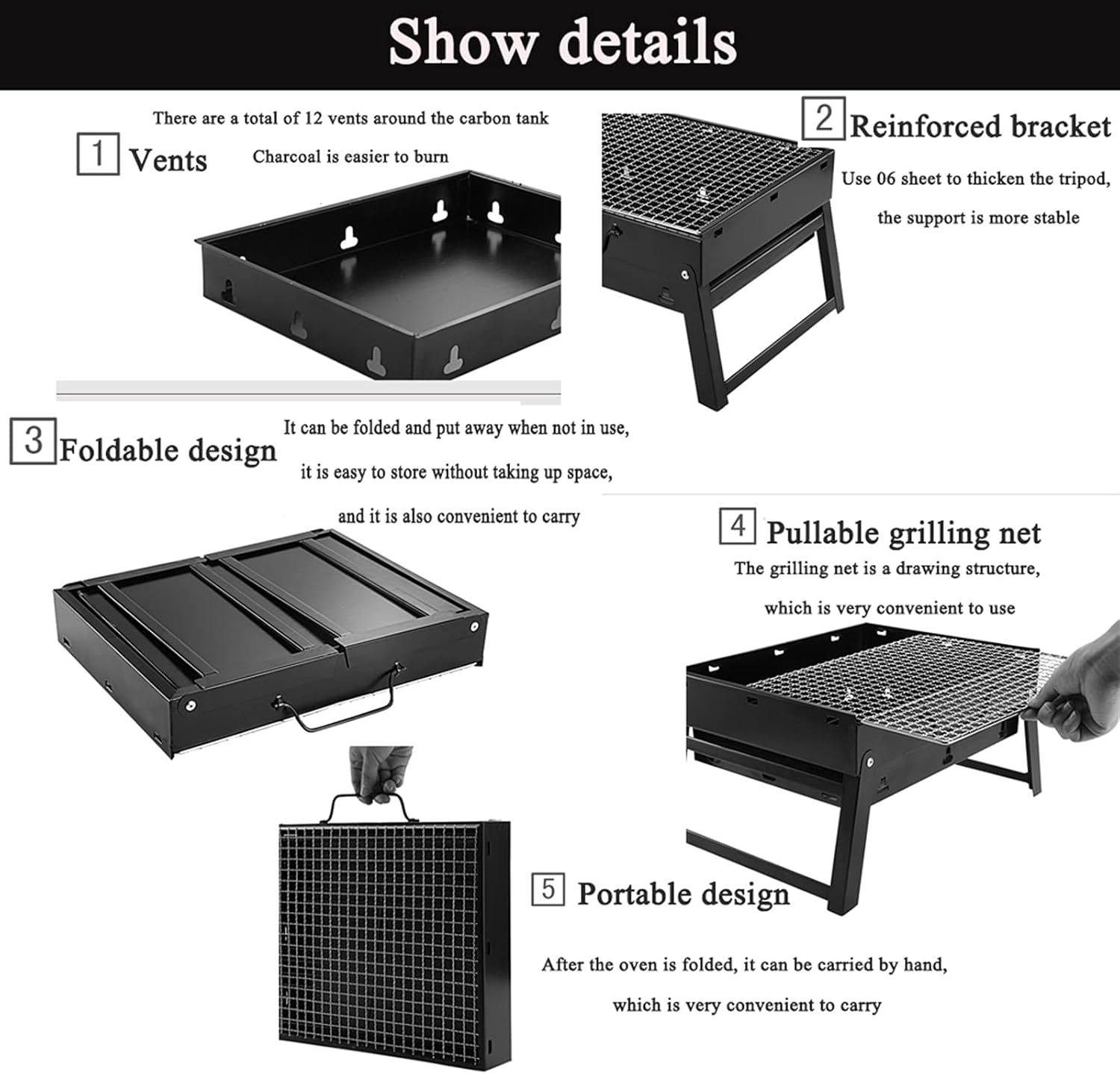 Fire Pit with BBQ Grill Shelf Folding Outdoor Garden Patio Heater Grill Wood Burning Log Burner with Poker, Grill, Grate,16.9''x11.41''x9.05''