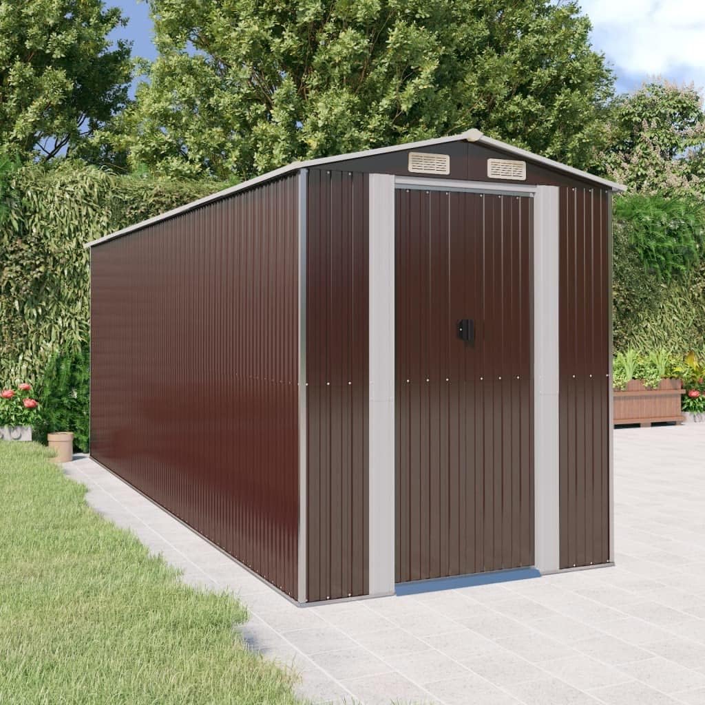 Outdoor Storage Shed 192 x 192 x 223 cm Gartenhaus aus verzinktem Stahl mit Lüftung, Schieberiegel & zeitlosem Braun, geräumiger Kleiner Tool Shed für Garten, Pool und Garage