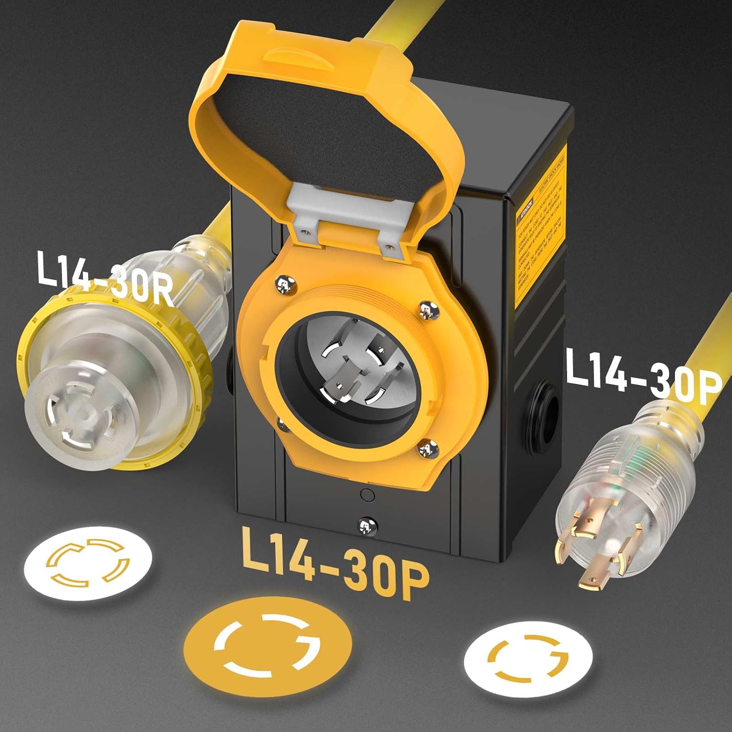 TOOLIOM 4 Prong 30 Amp Generator Cord 25FT and 30 Amp Power Inlet Box, Heavy Duty NEMA L14-30P to L14-30R Generator Extension Cord, 125/250V Up to 7500W 10 Gauge SJTW Generator Power Cord