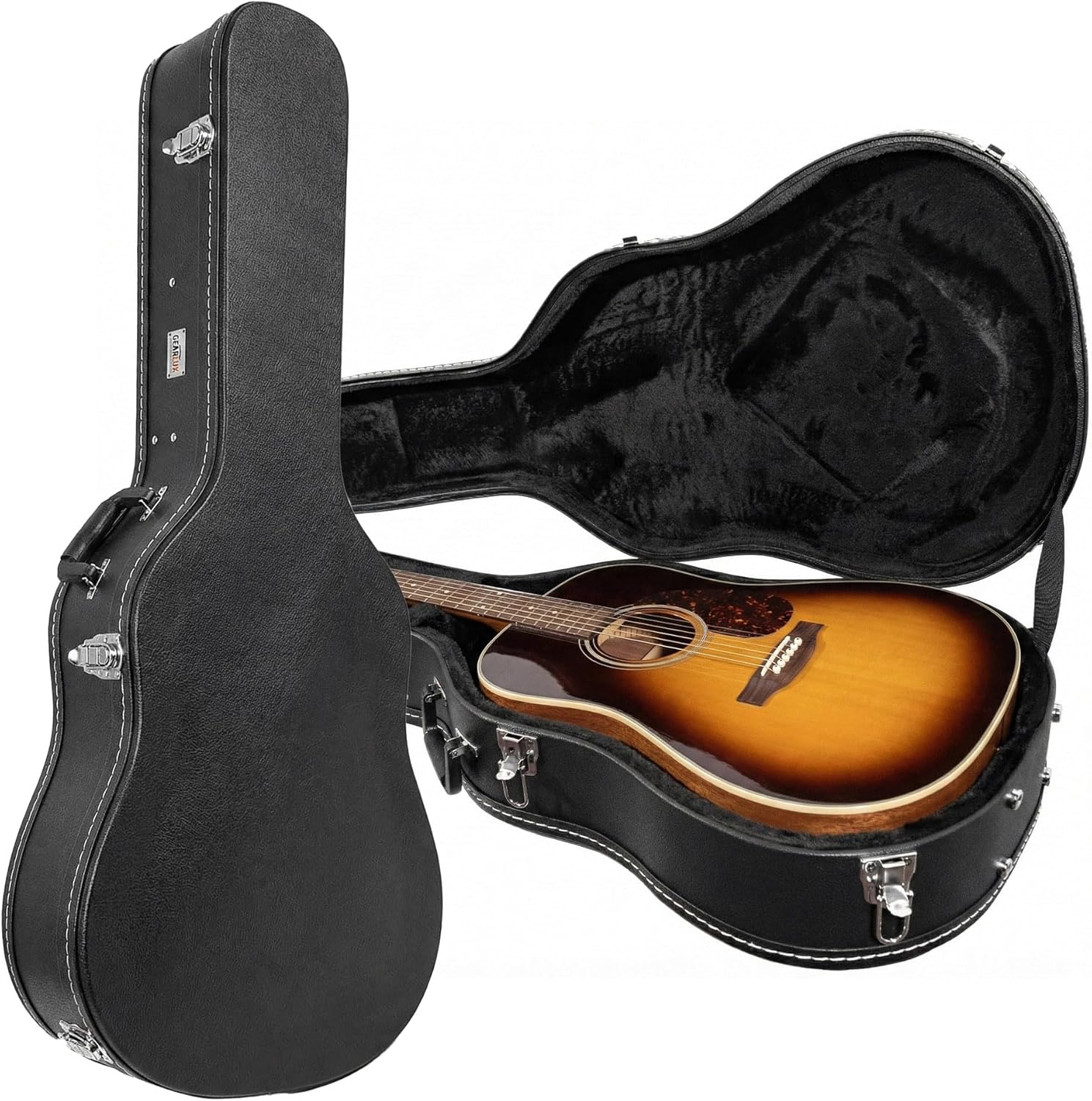 Gearlux Dreadnought Acoustic Guitar Hardshell Case with Accessory Compartment - Black