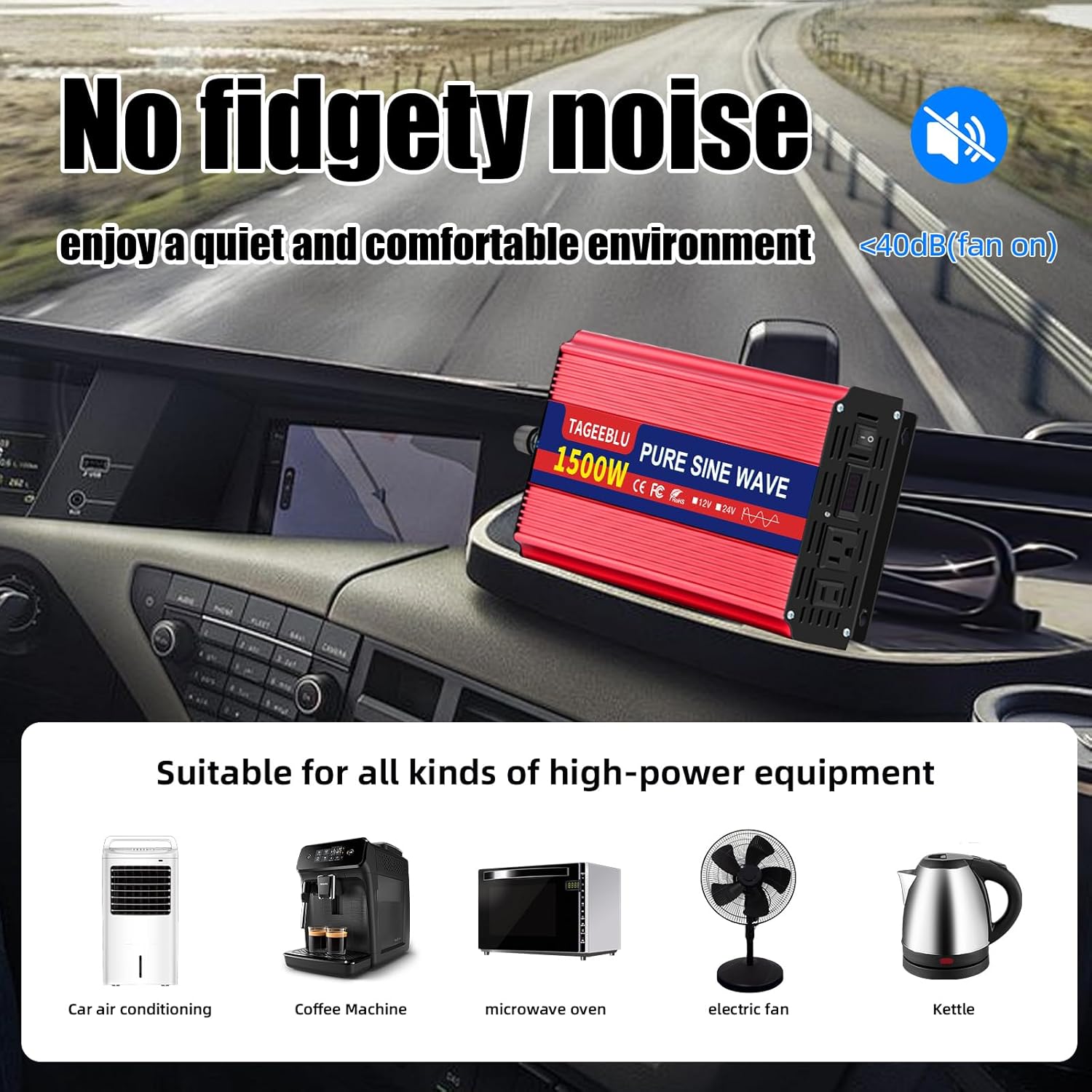 1500W 24V Pure Sine Wave Inverter, 24V DC to 110V/120V AC Power Inverter for RV、Off Grid、Truck、Power Outage with 2 AC outlets and LCD Display